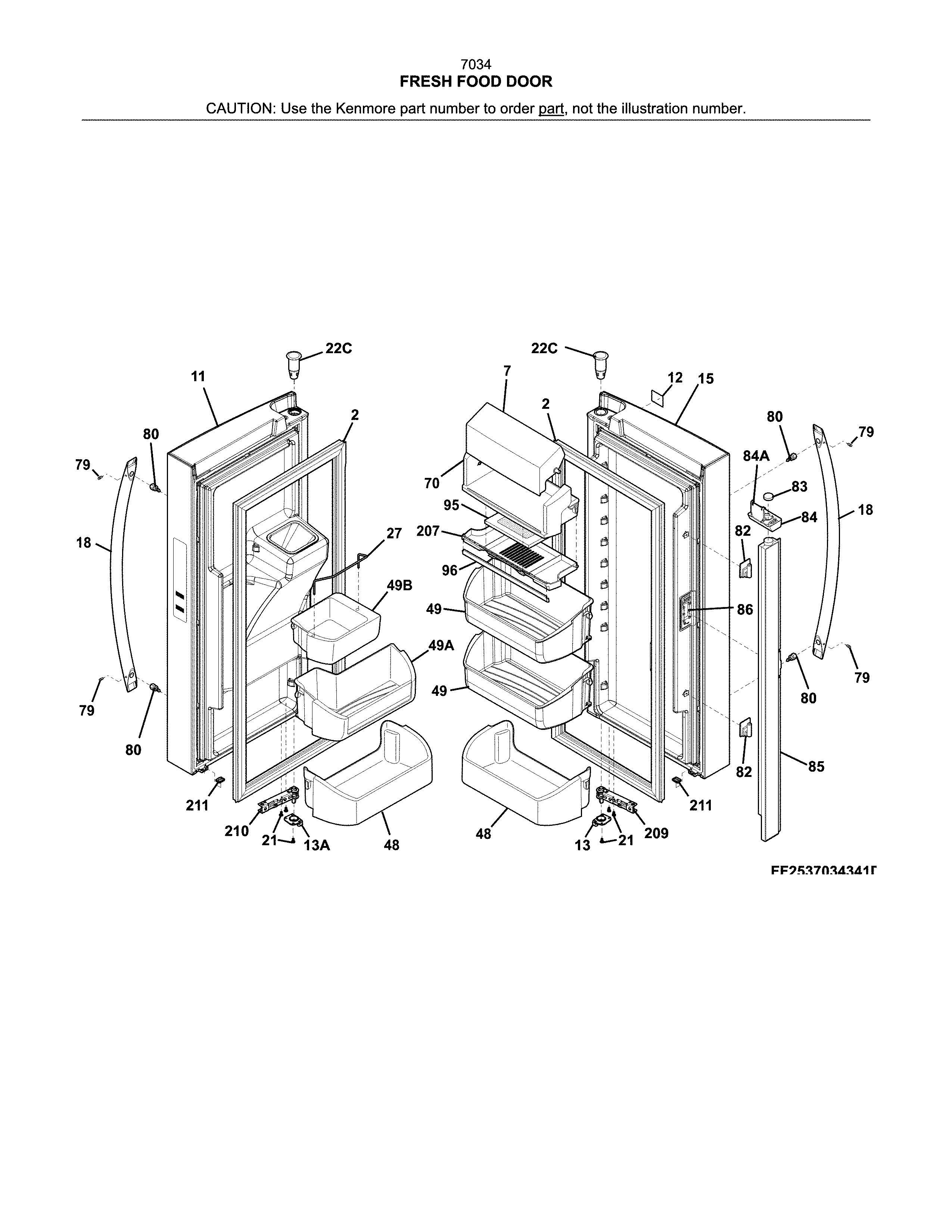 Kenmore 2537034241D fresh food door diagram