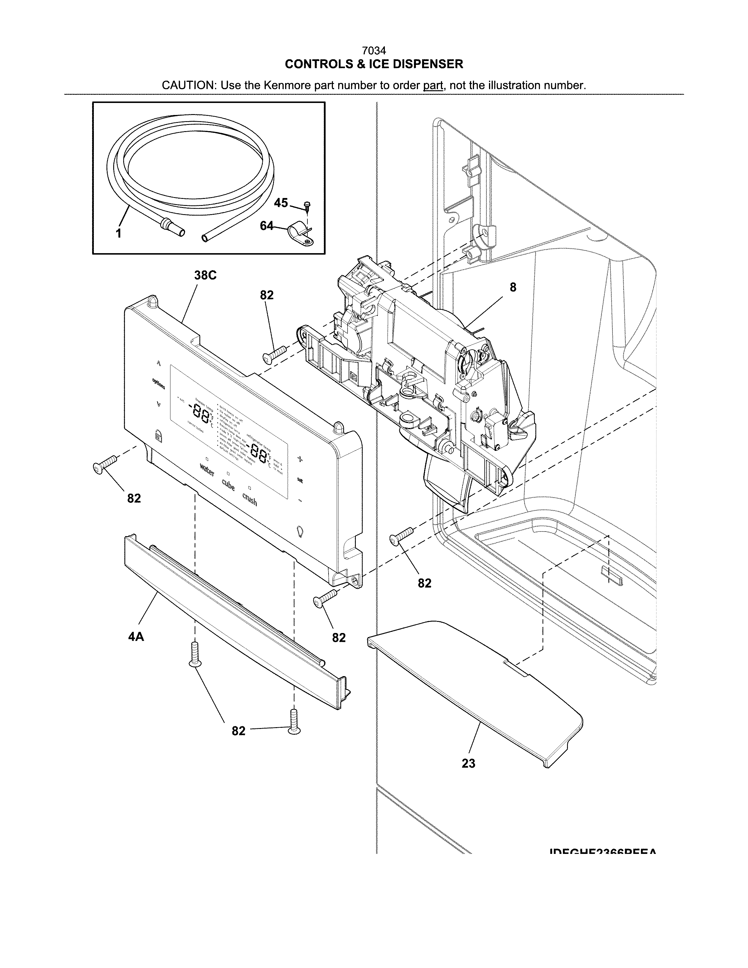 Kenmore 2537034241D controls & ice dispenser diagram