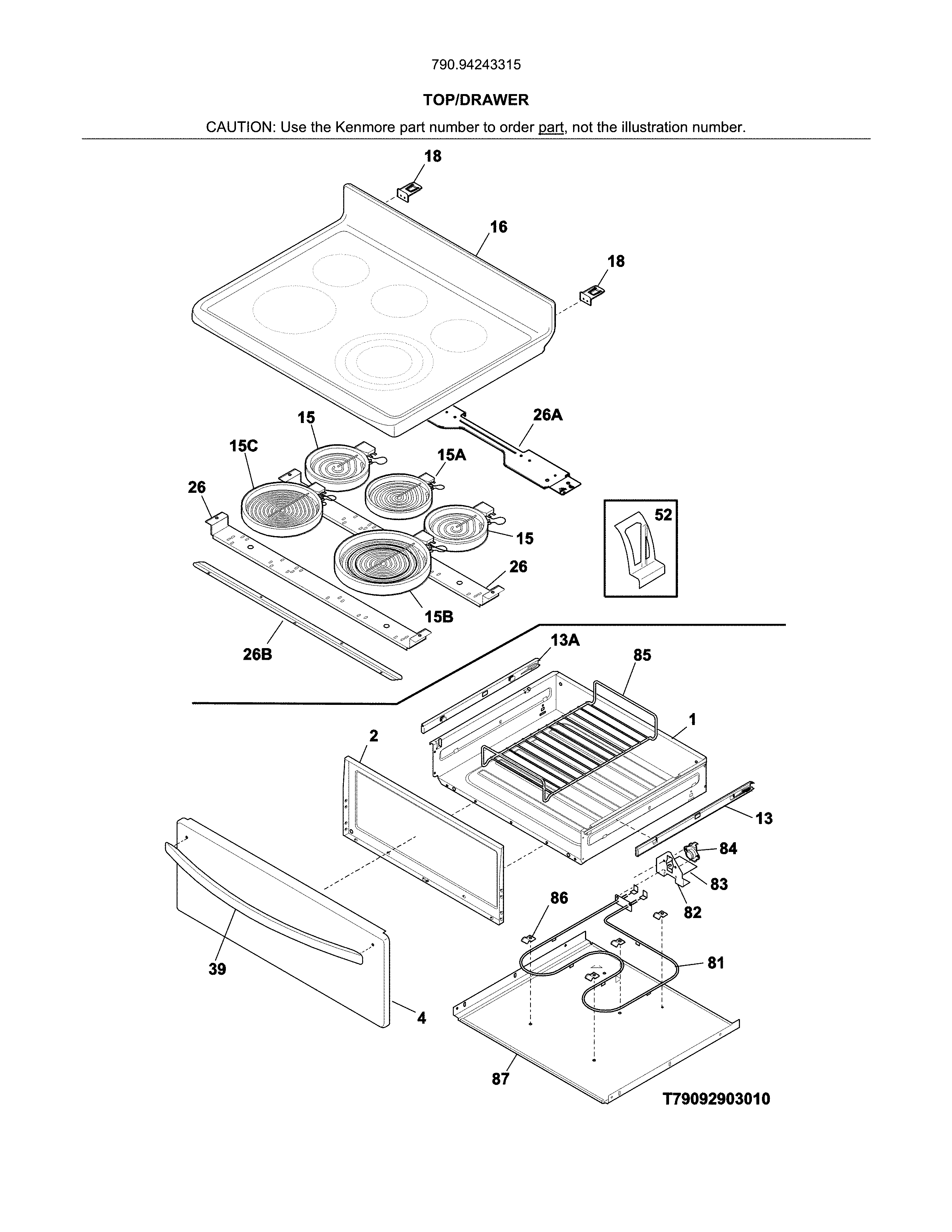 Kenmore 79094243315 top/drawer diagram