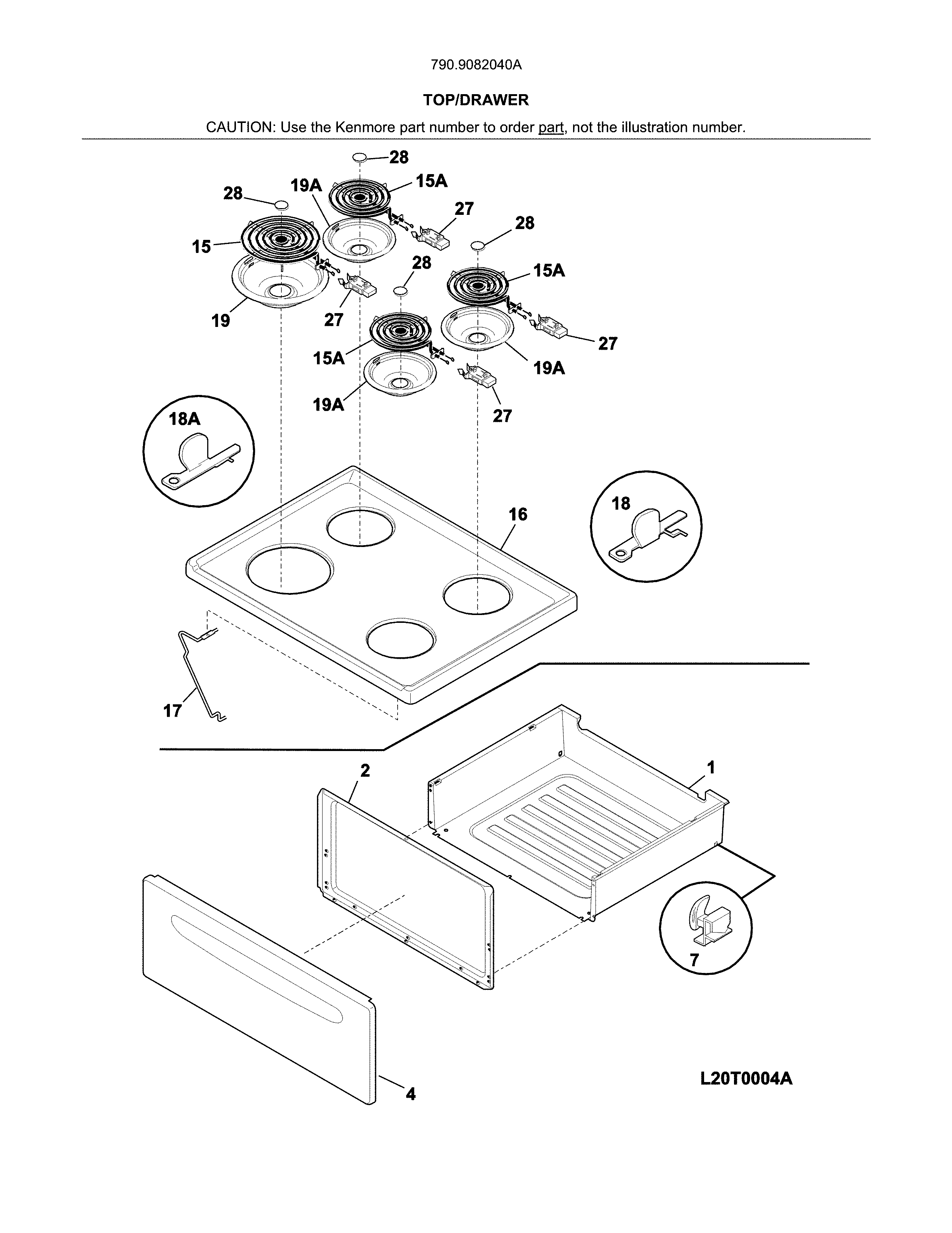 Kenmore 7909082040A top/drawer diagram