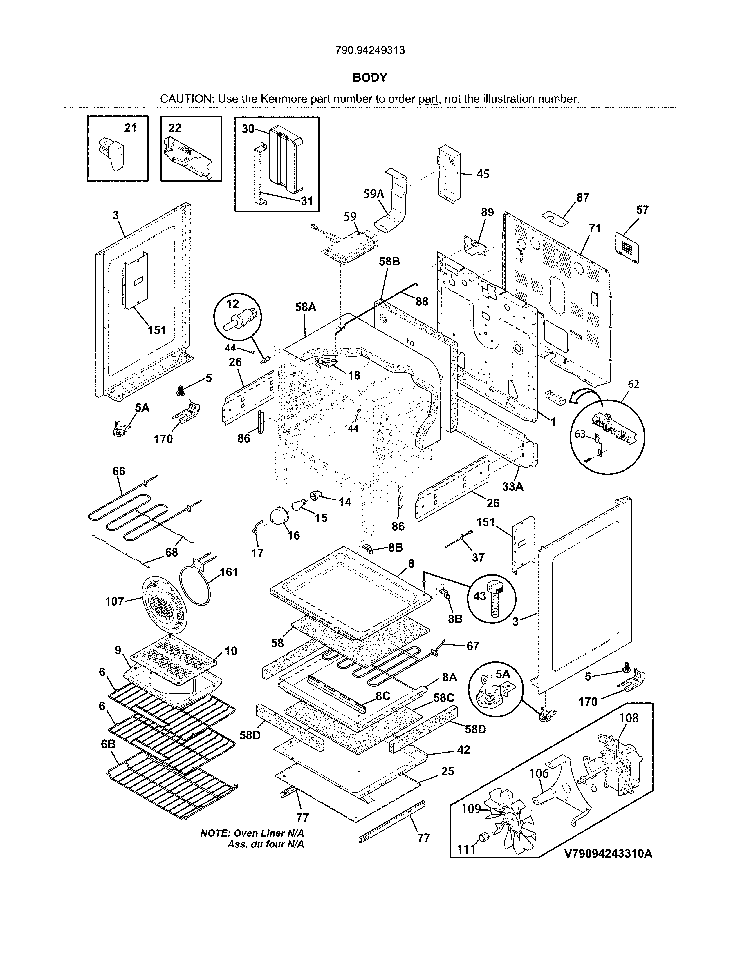 Kenmore 79094249313 body diagram