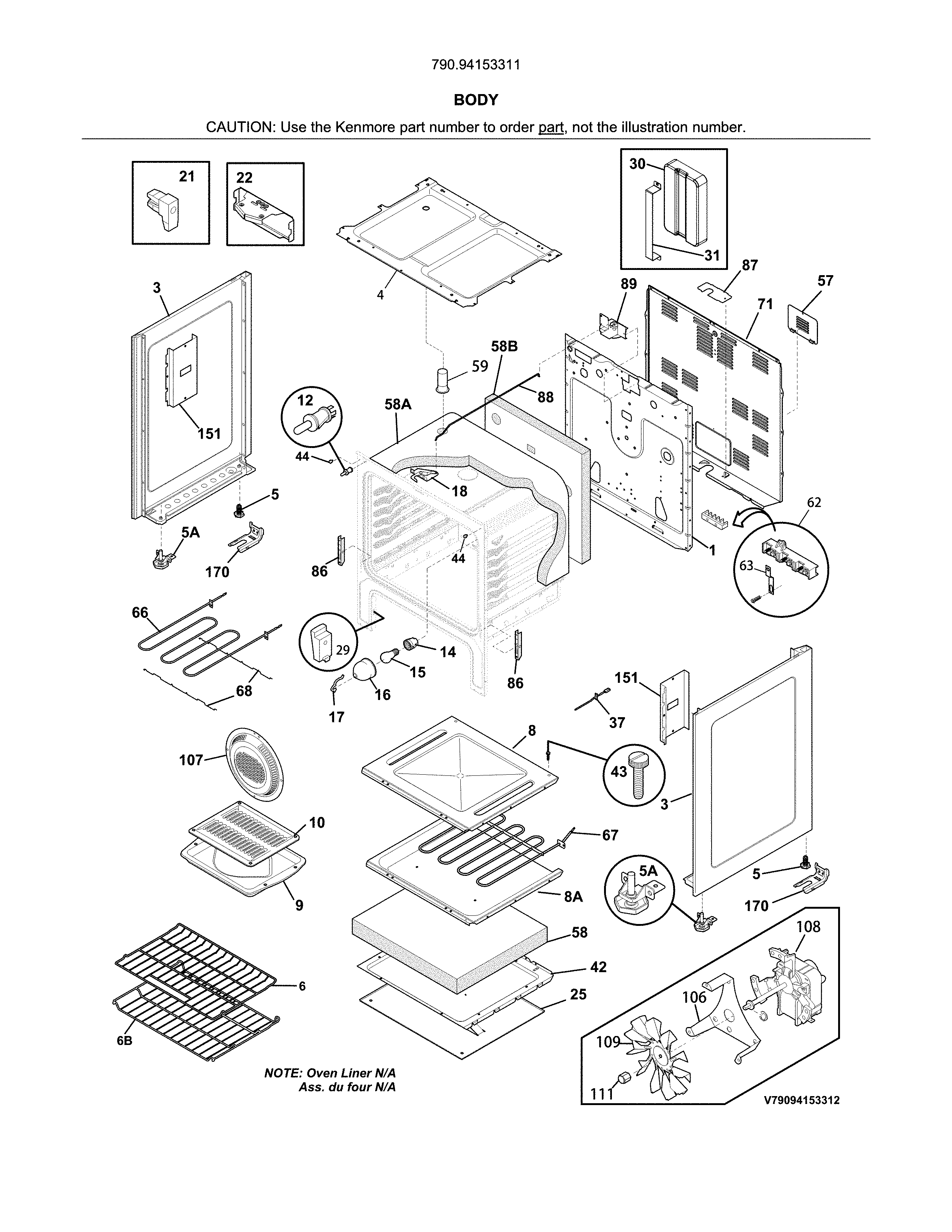 Kenmore 79094153311 body diagram