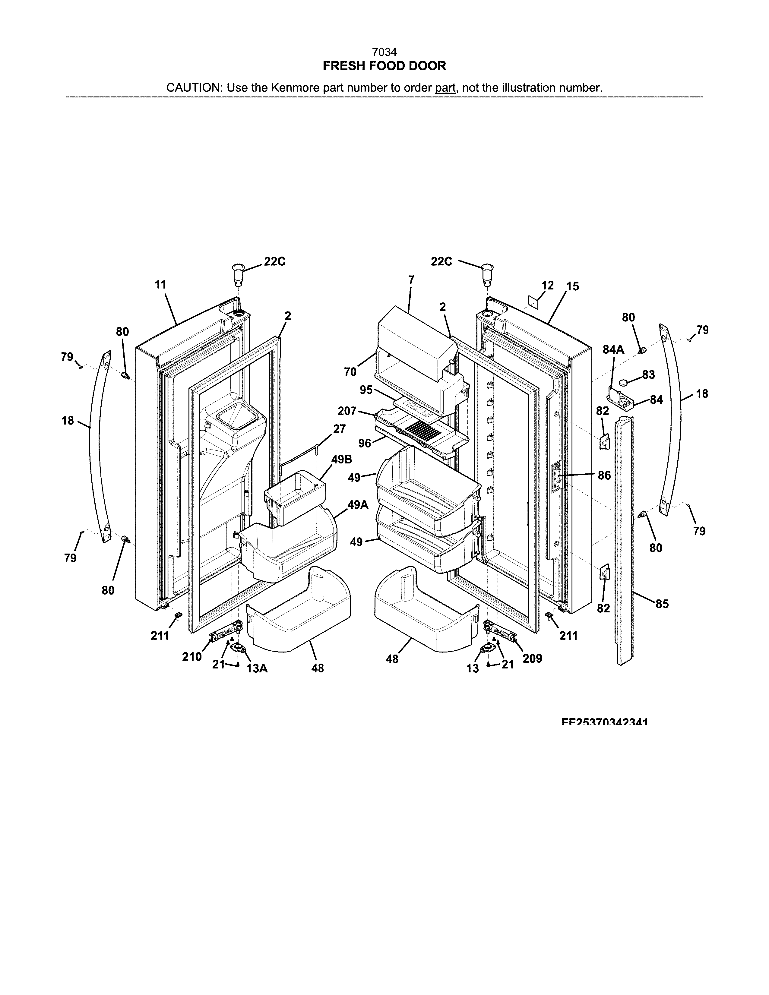 Kenmore 2537034341F fresh food door diagram