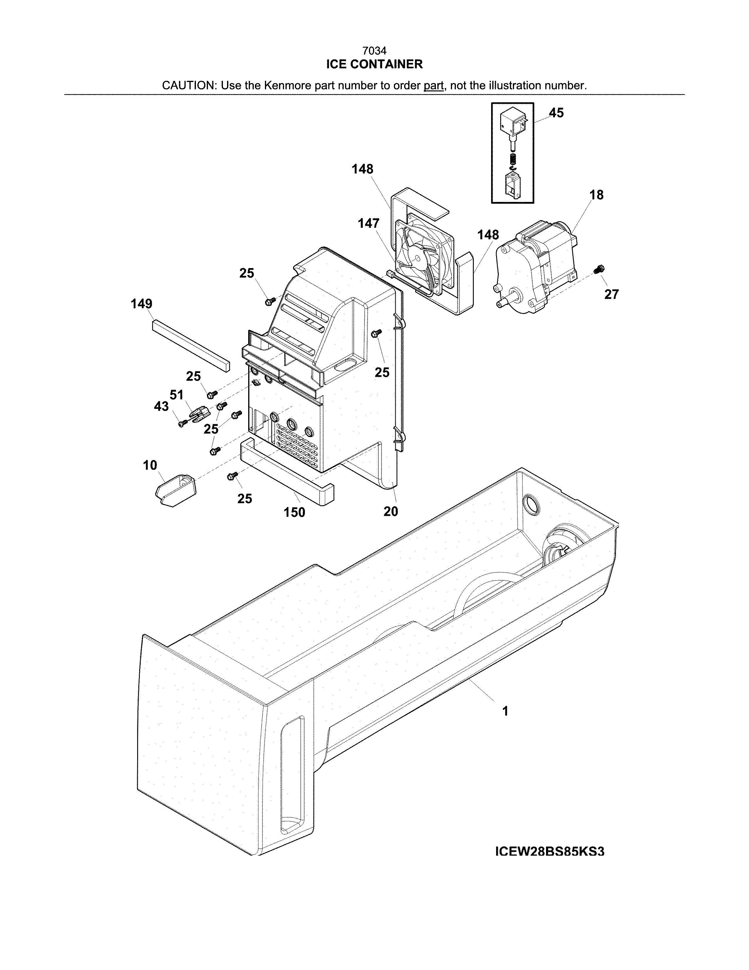 Kenmore 2537034341F ice container diagram
