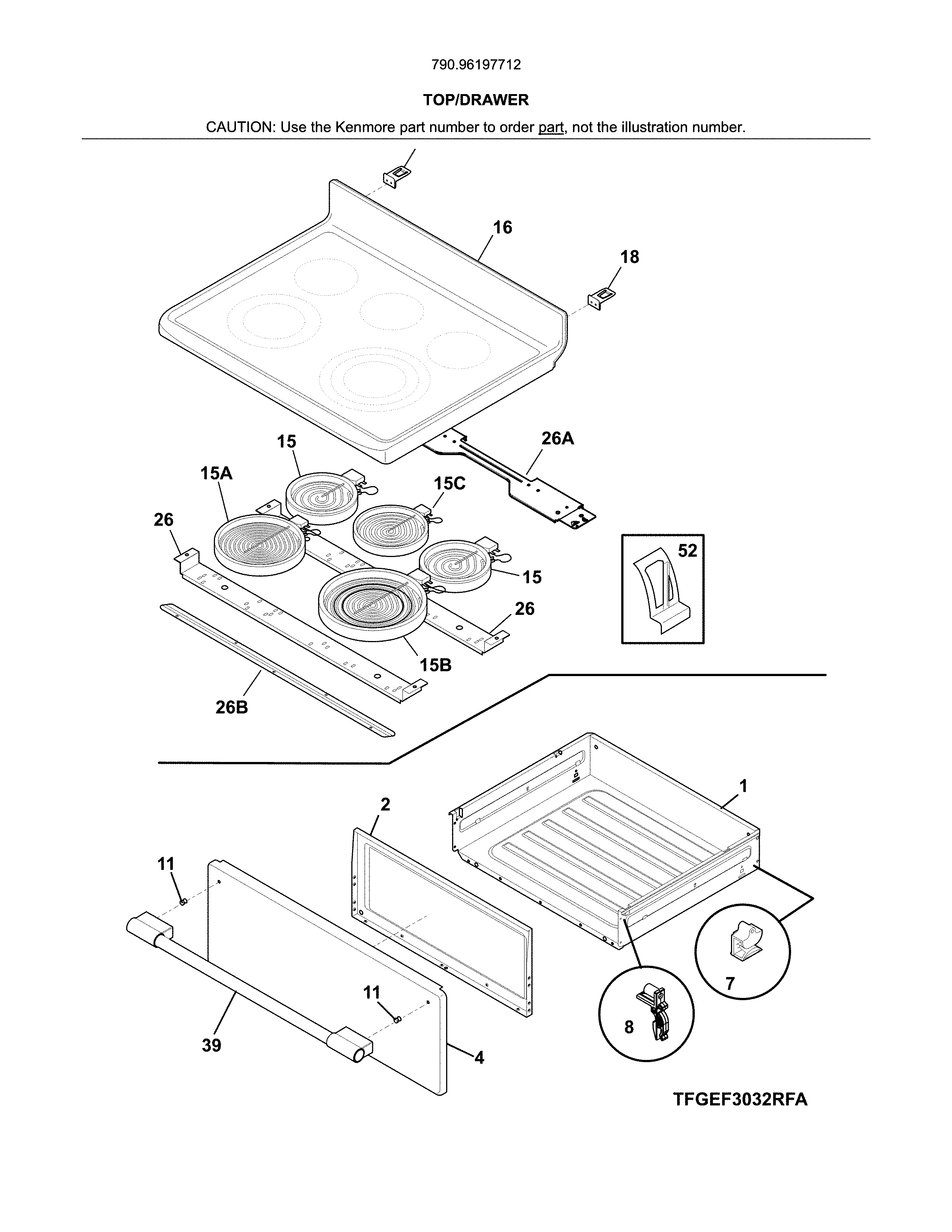 Kenmore 79096197712 top/drawer diagram