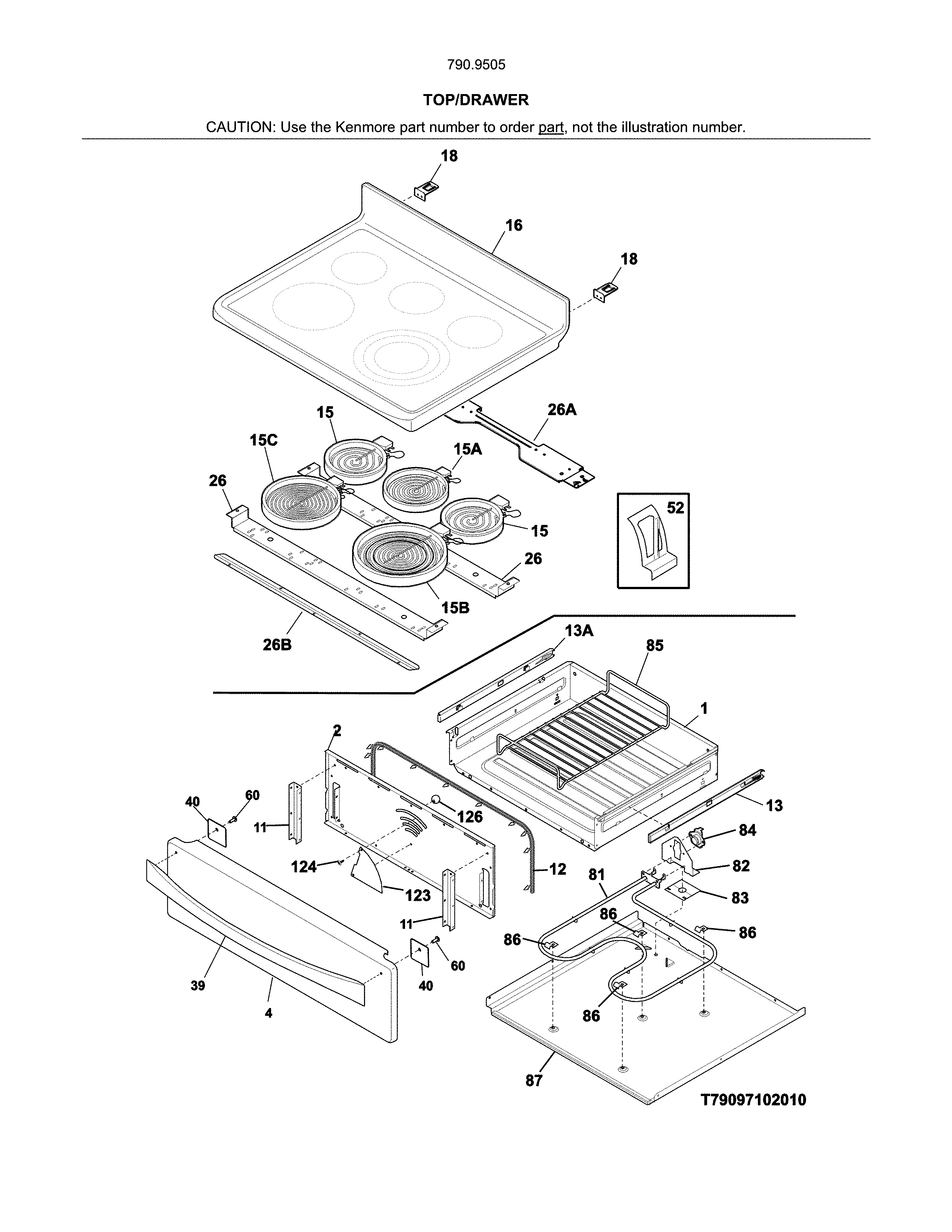 Kenmore 79095059313 top/drawer diagram