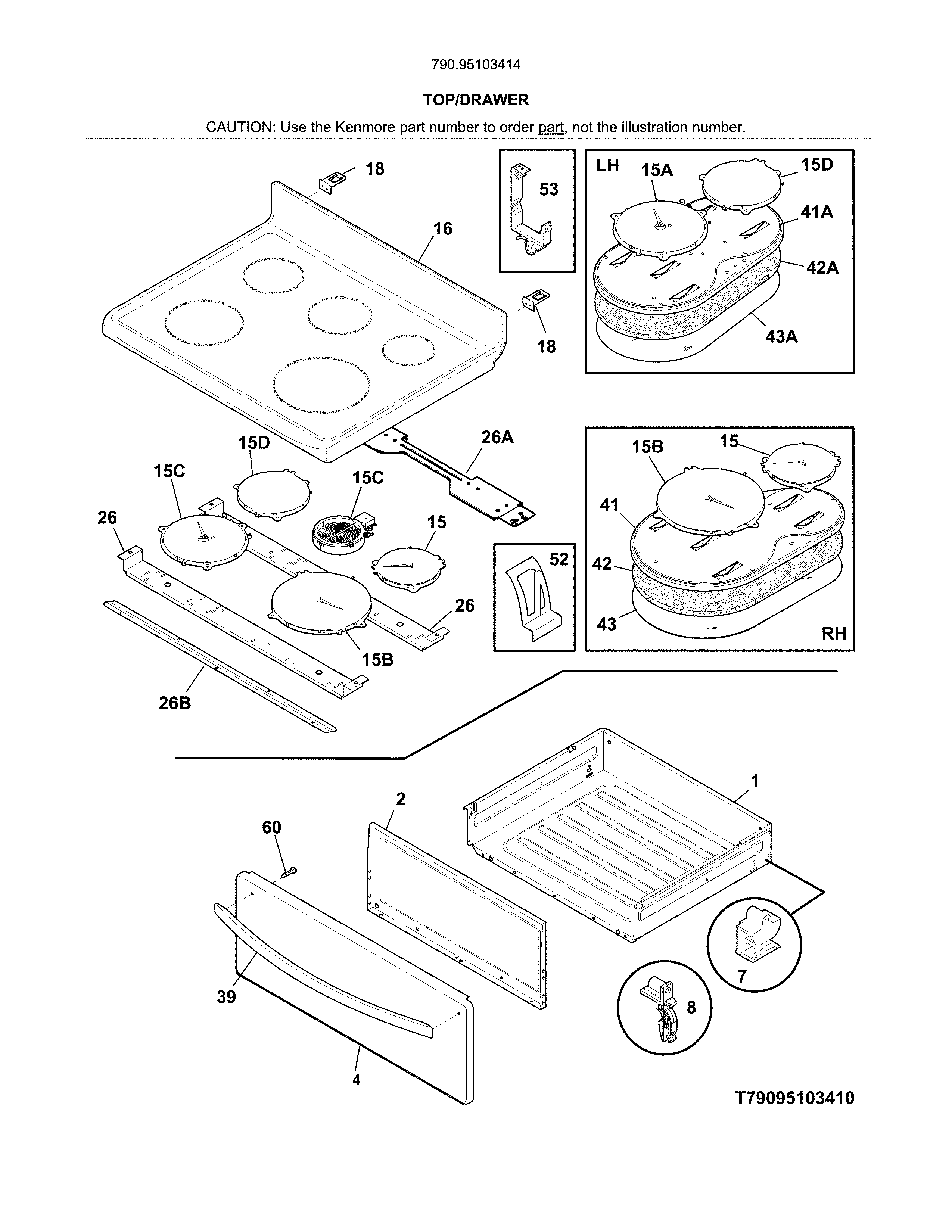Kenmore 79095103414 top/drawer diagram