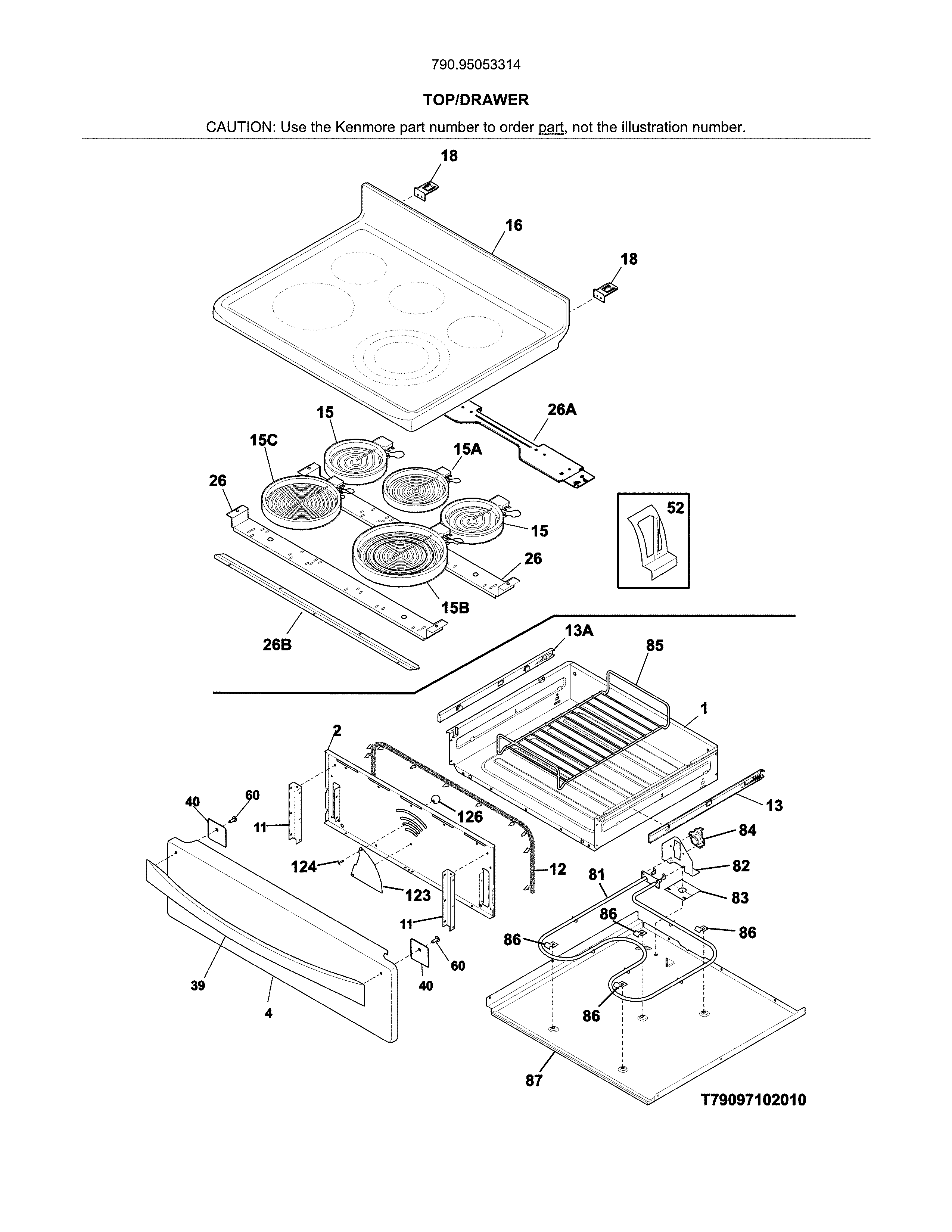 Kenmore 79095053314 top/drawer diagram