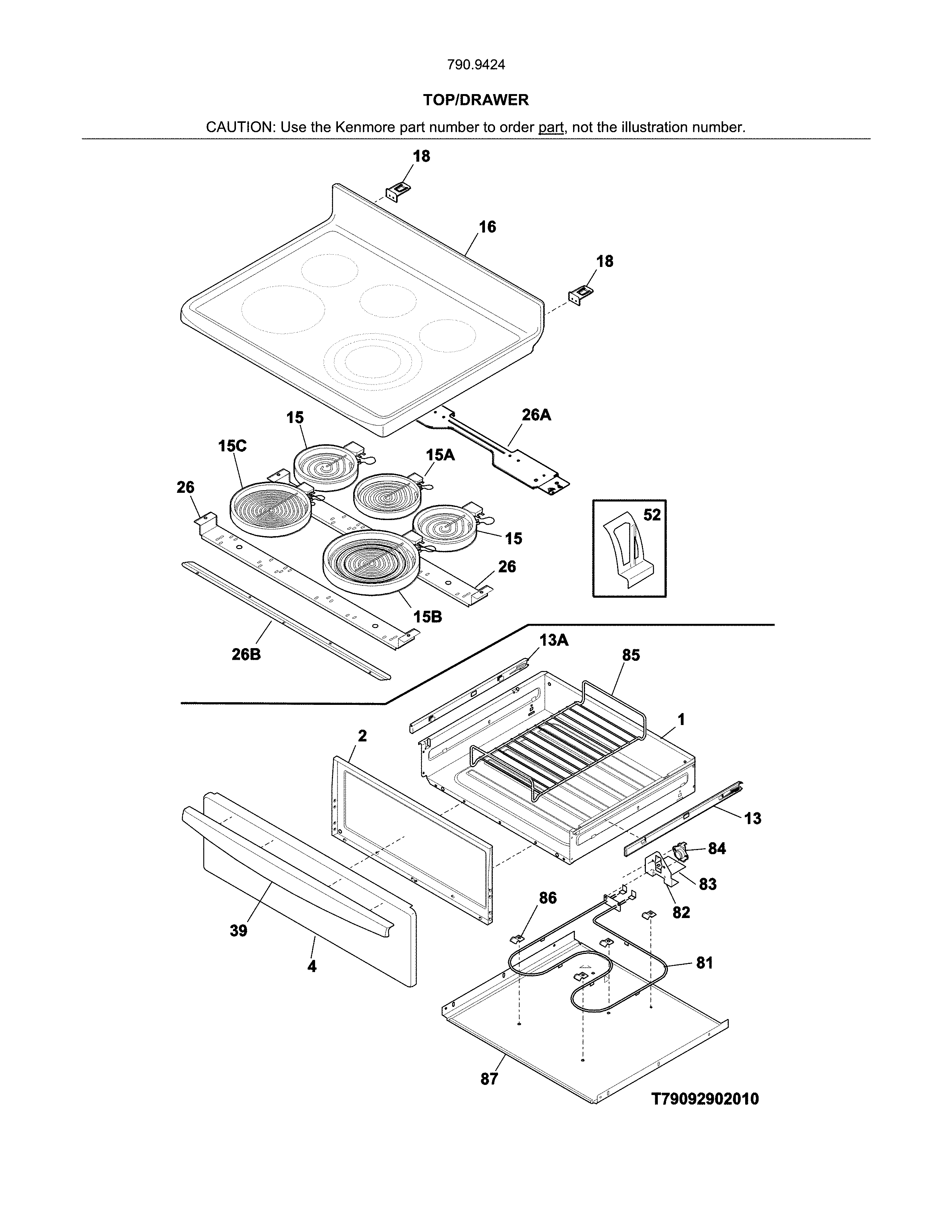 Kenmore 79094249314 top/drawer diagram