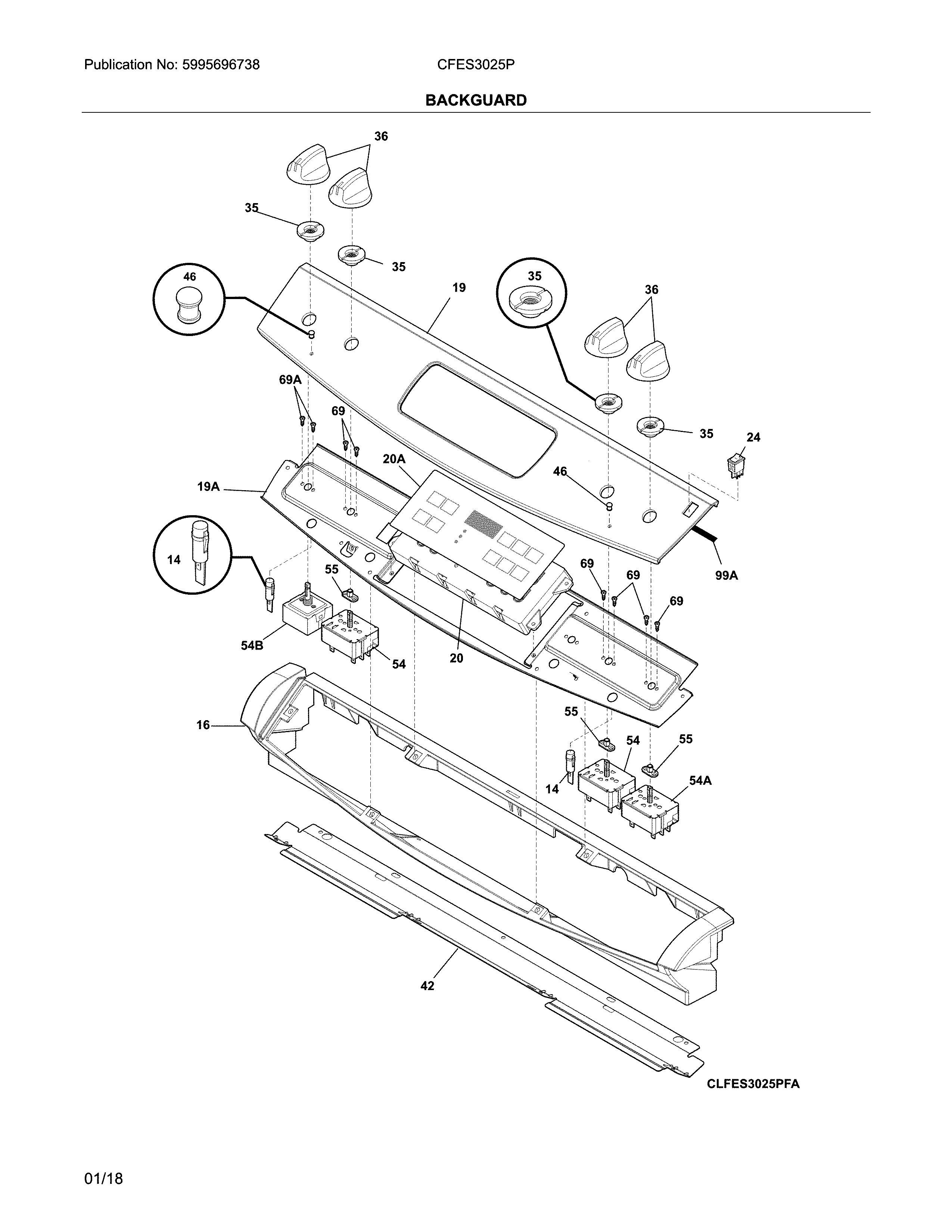 Frigidaire CFES3025PSJ backguard diagram