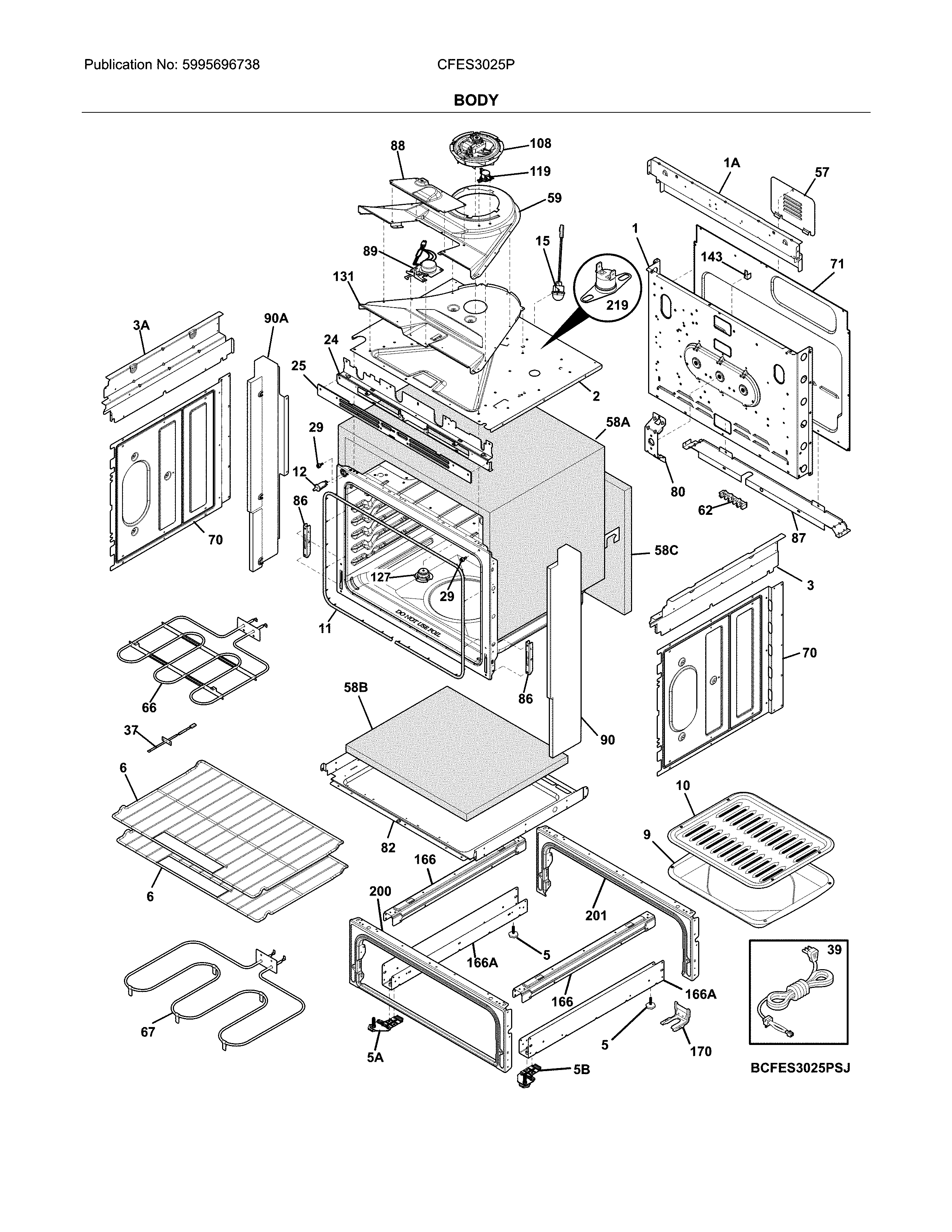 Frigidaire CFES3025PSJ body diagram