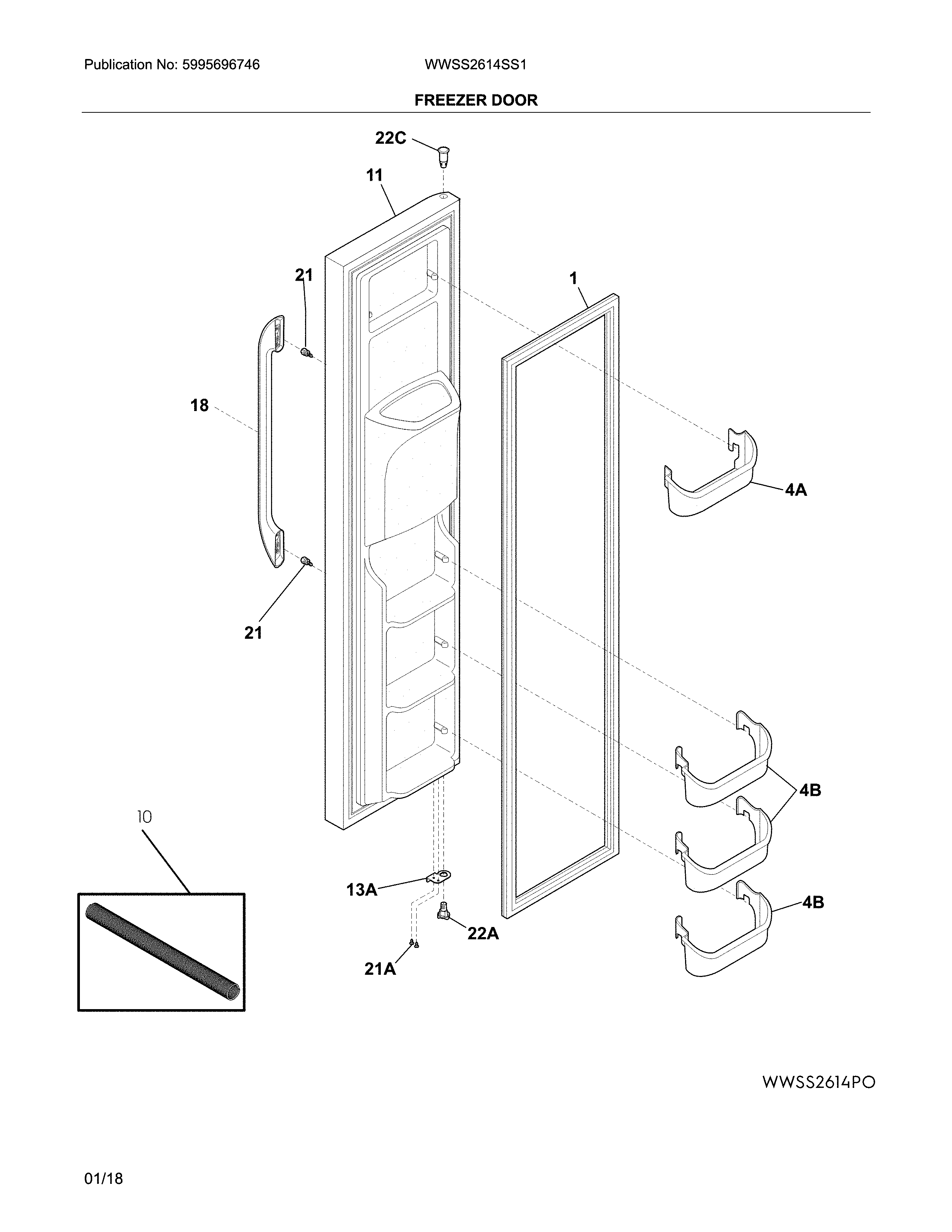 White-Westinghouse WWSS2614SS1 freezer door diagram