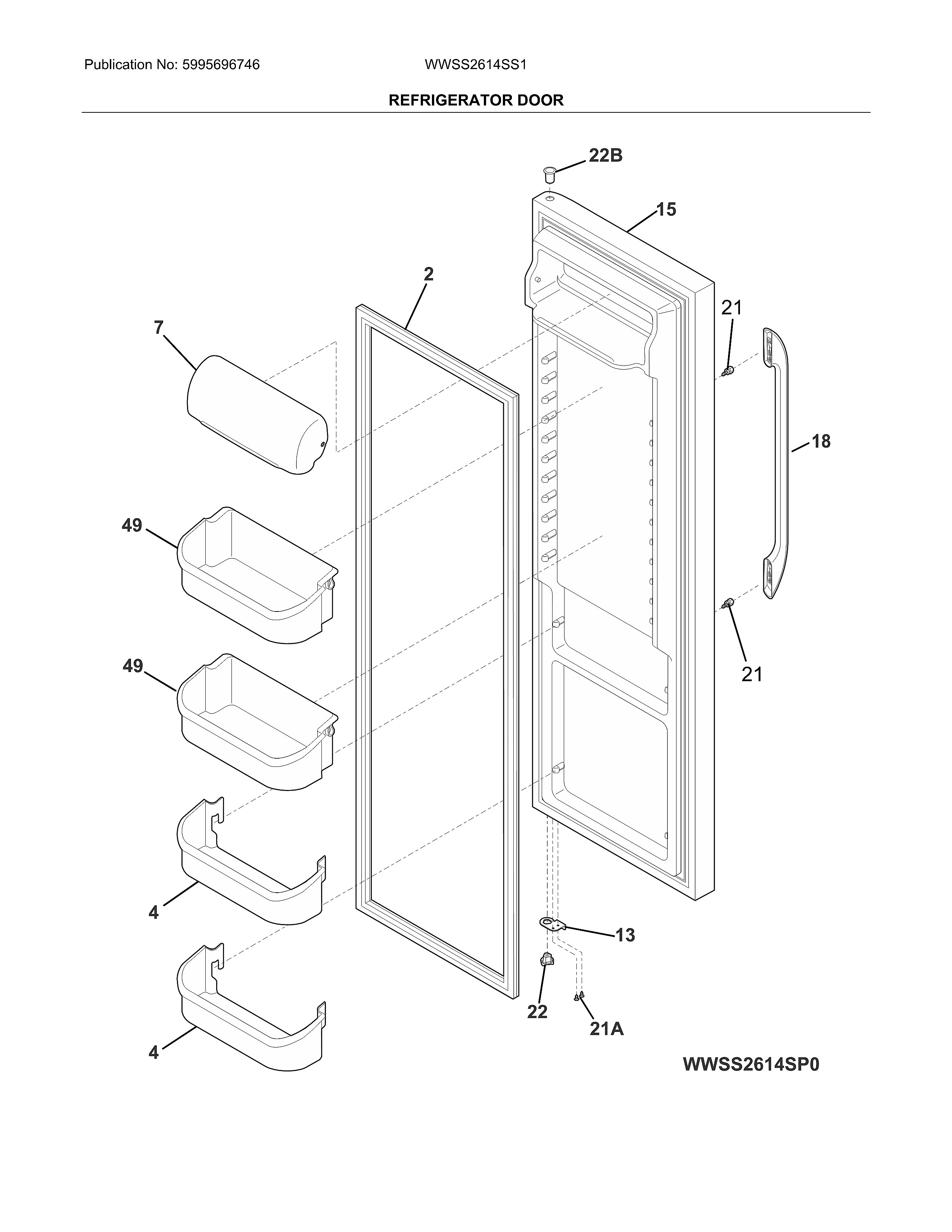 White-Westinghouse WWSS2614SS1 fresh food door diagram