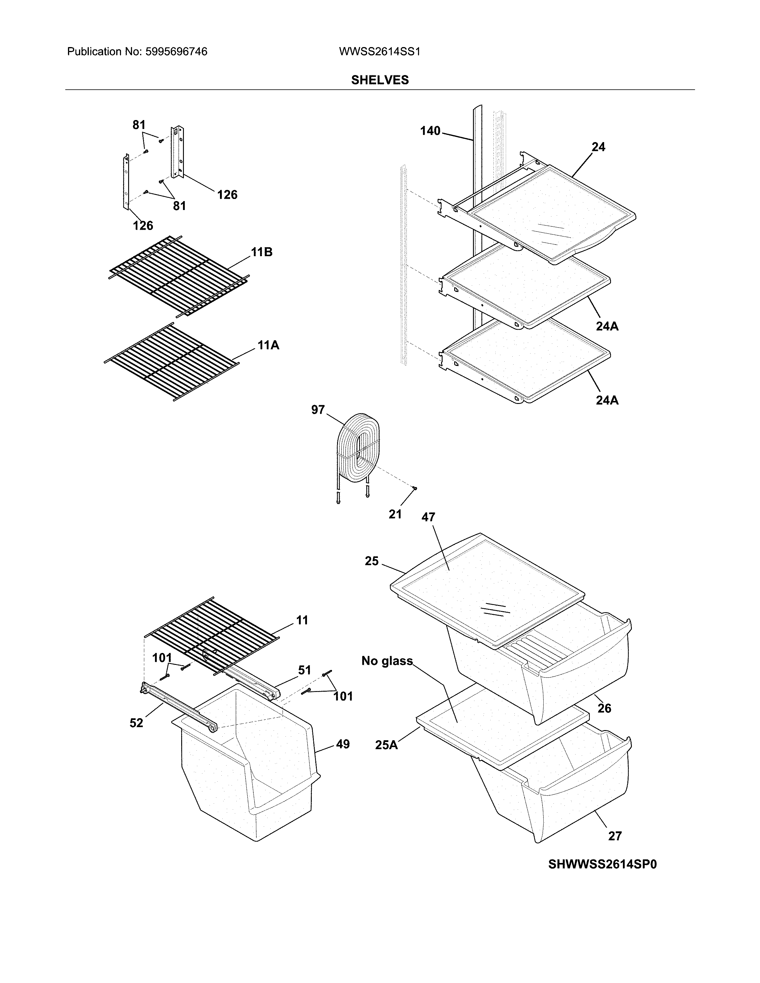 White-Westinghouse WWSS2614SS1 shelves diagram