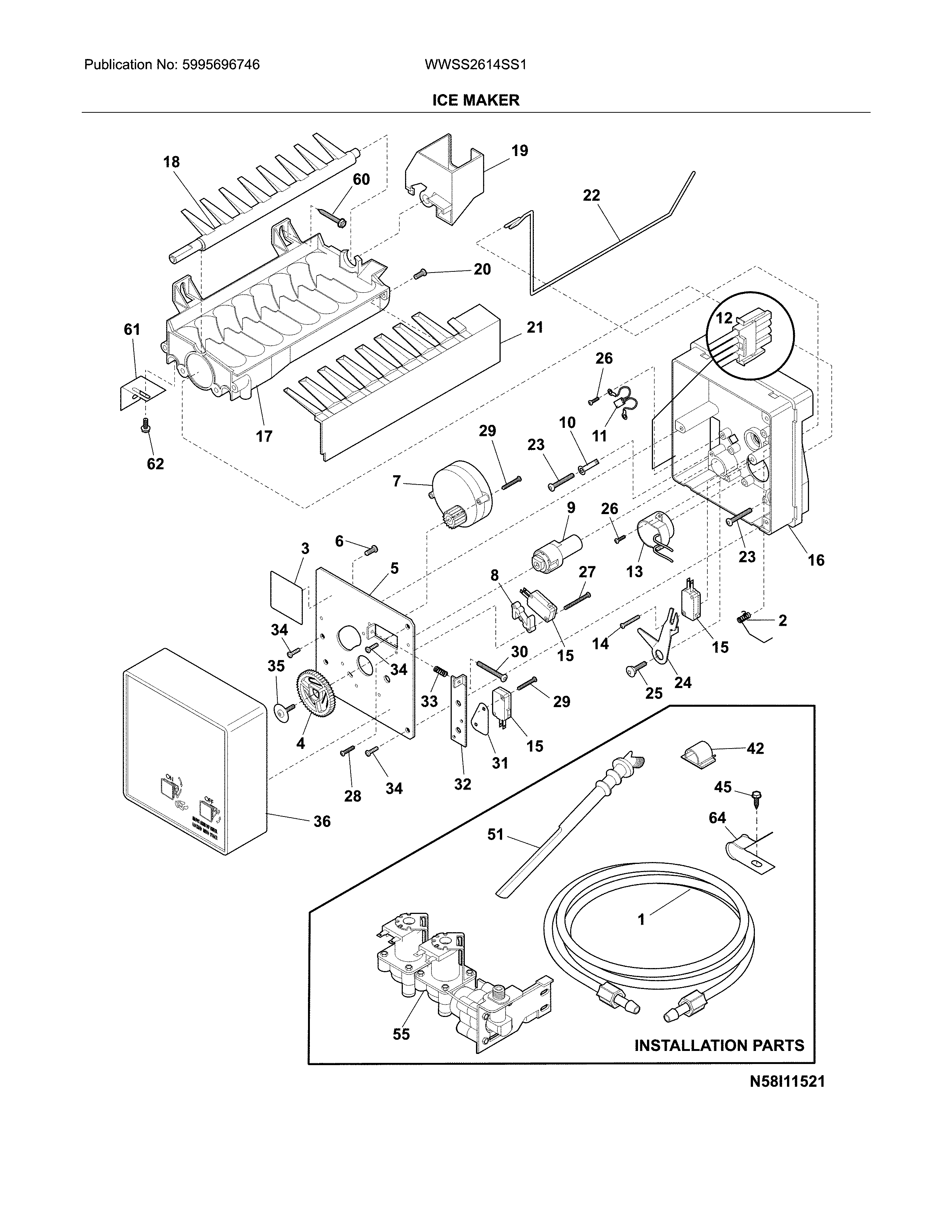 White-Westinghouse WWSS2614SS1 ice maker diagram