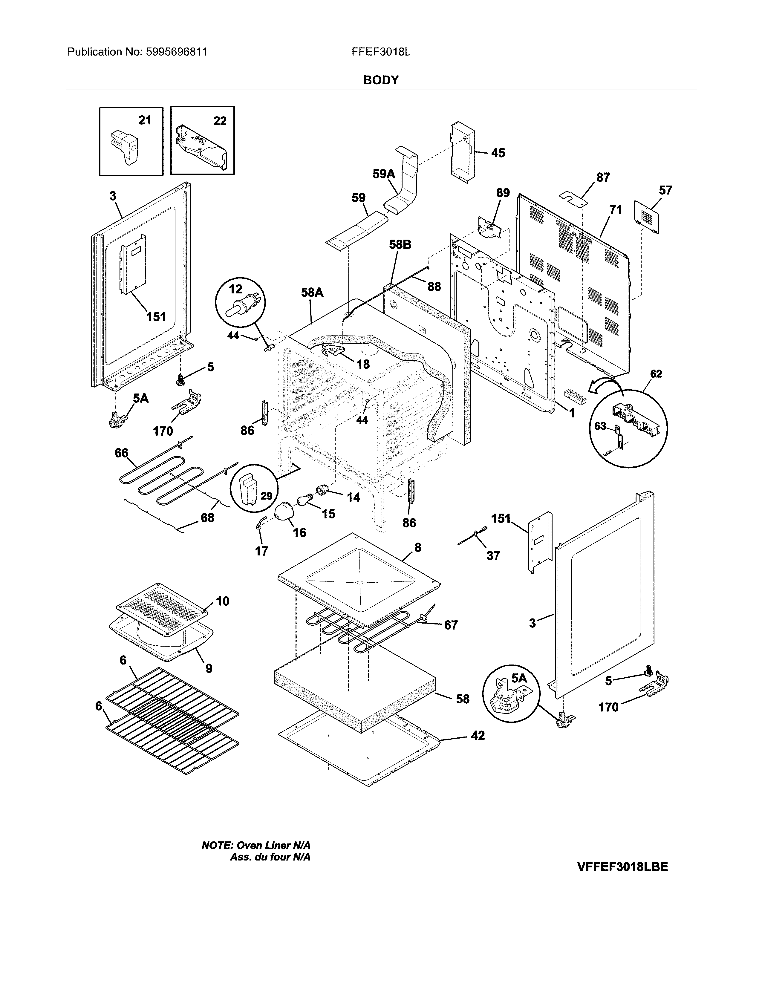 Frigidaire FFEF3018LWH body diagram