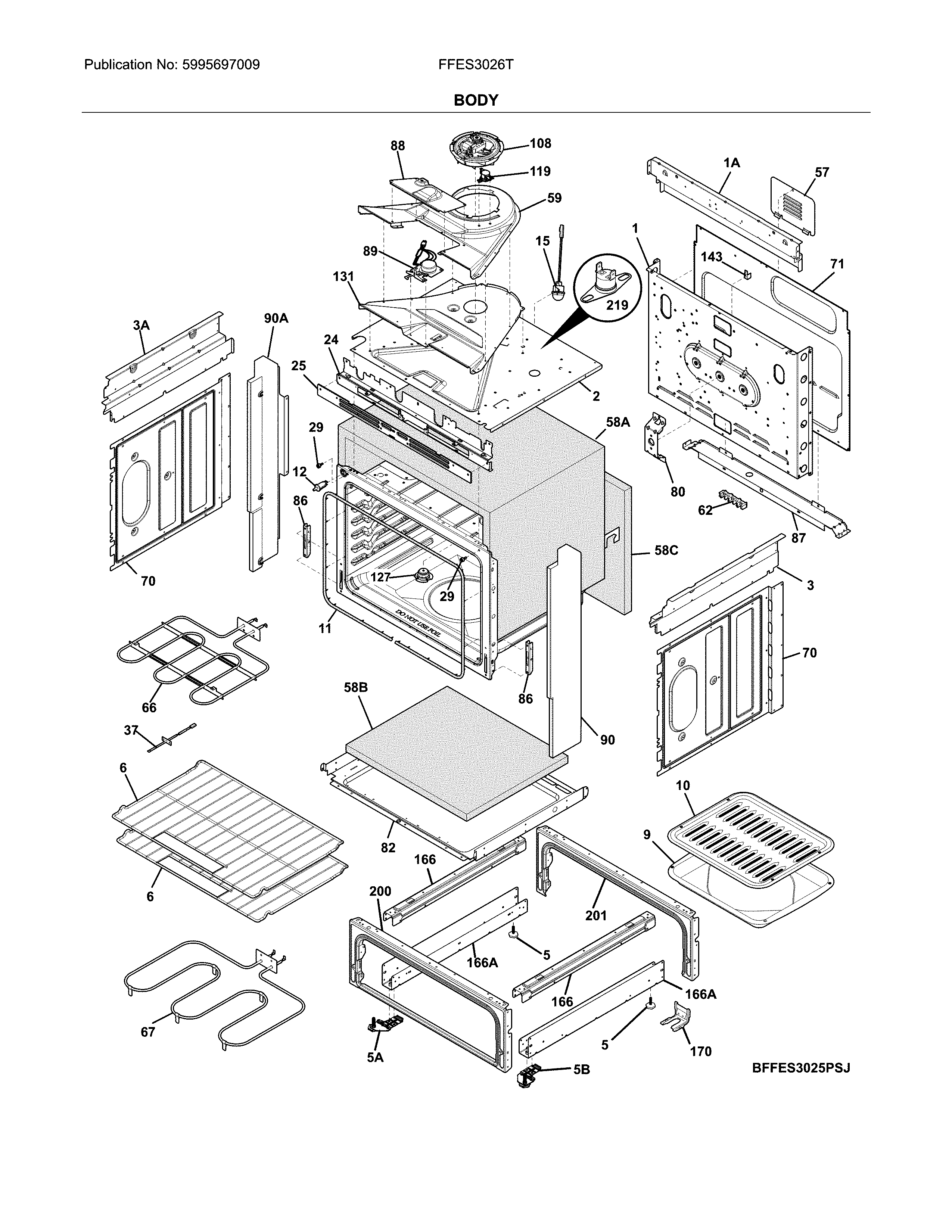 Frigidaire FFES3026TWB body diagram