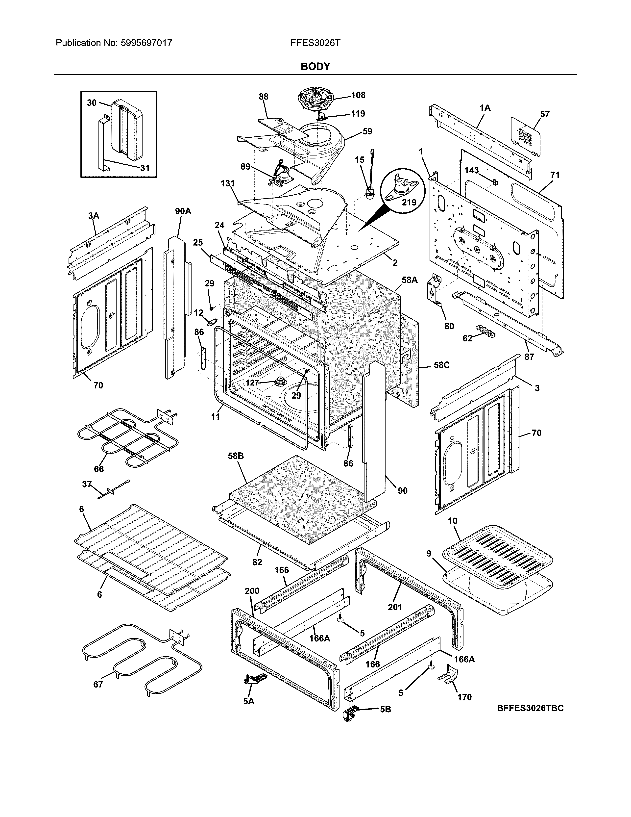 Frigidaire FFES3026TBC body diagram