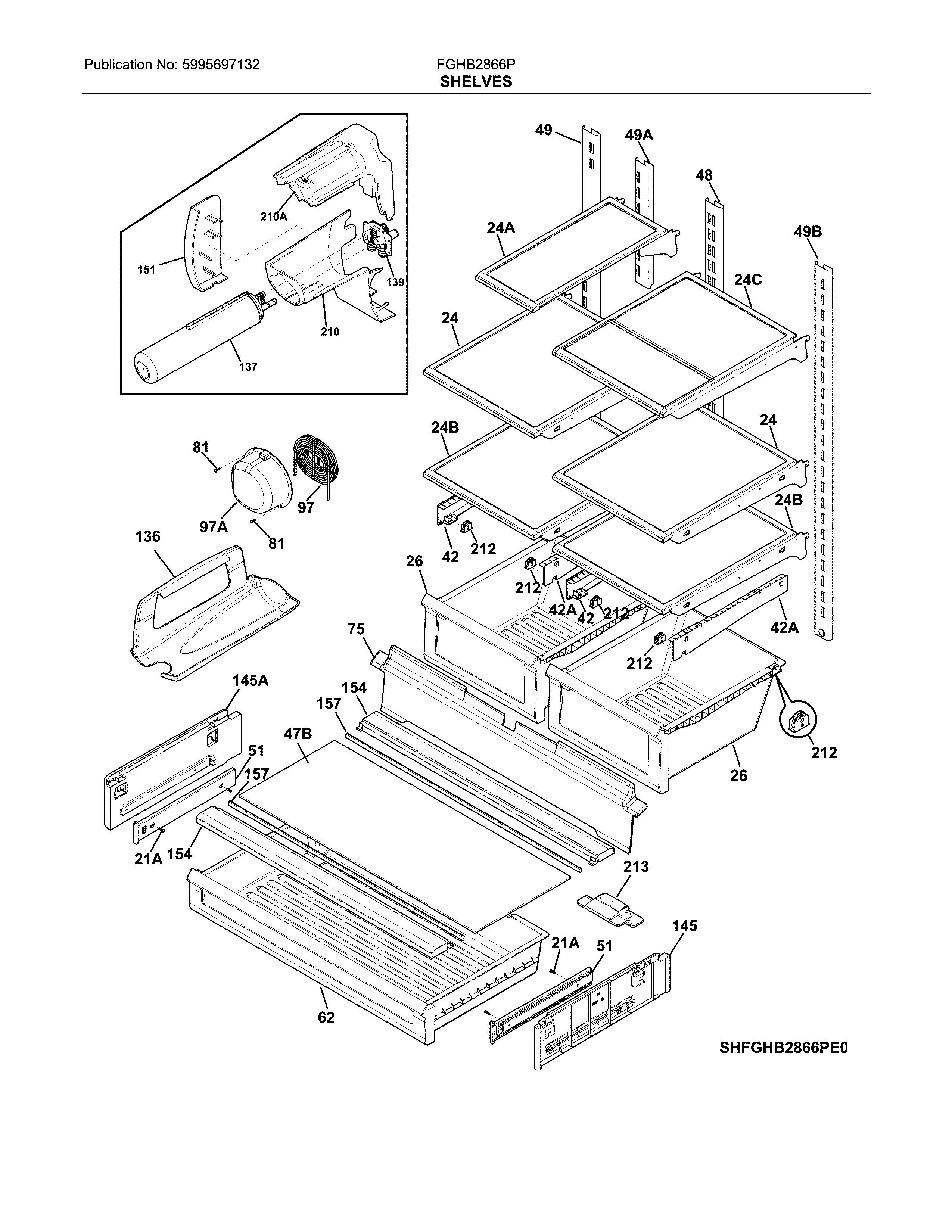 Frigidaire FGHB2866PE3 shelves diagram