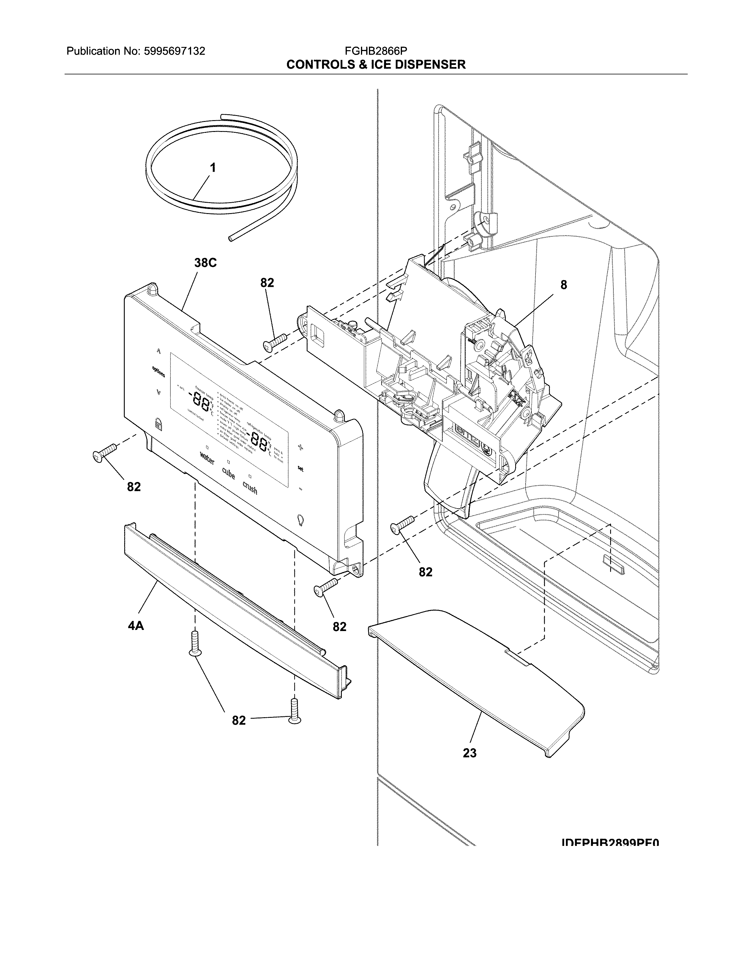 Frigidaire FGHB2866PE3 controls & ice dispenser diagram
