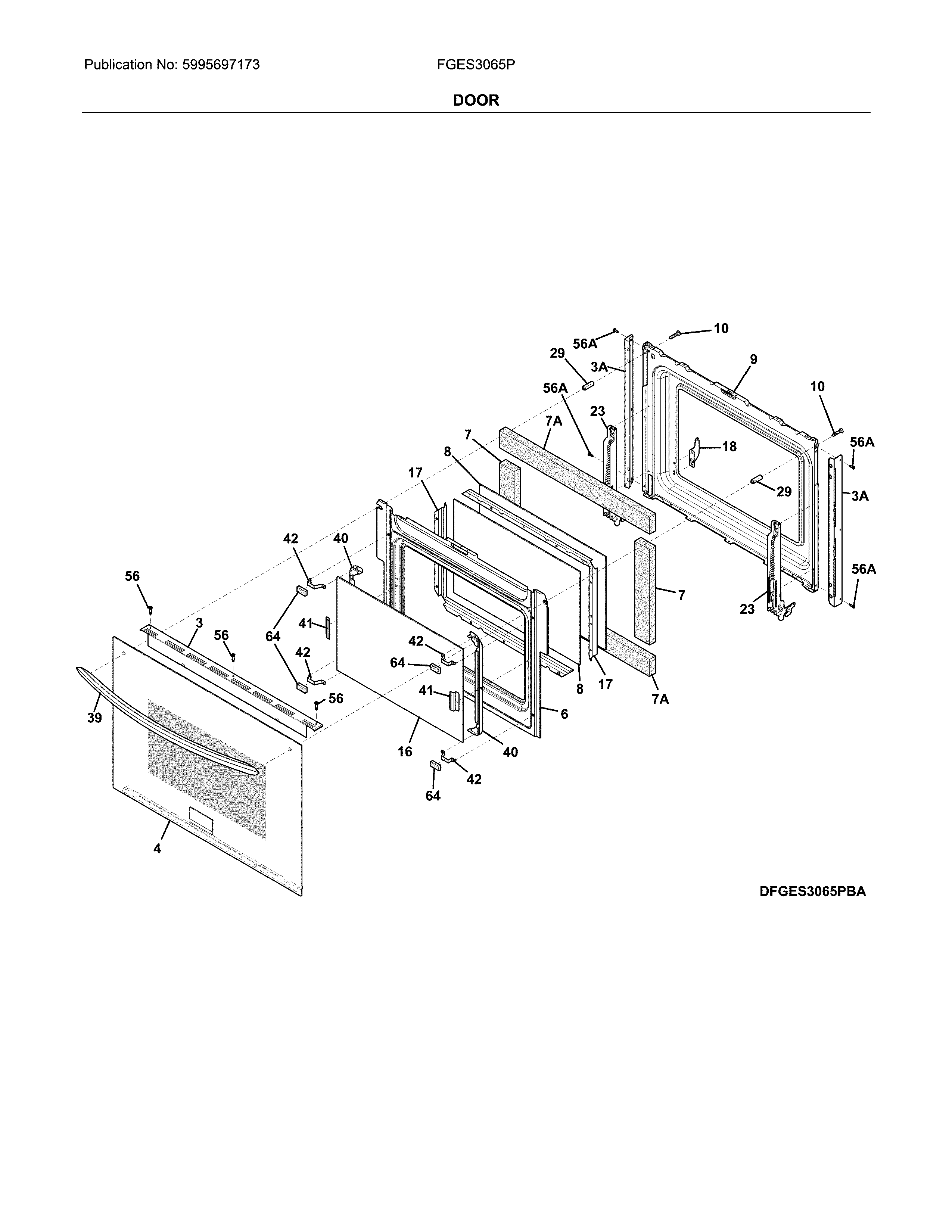 Frigidaire FGES3065PWN door diagram