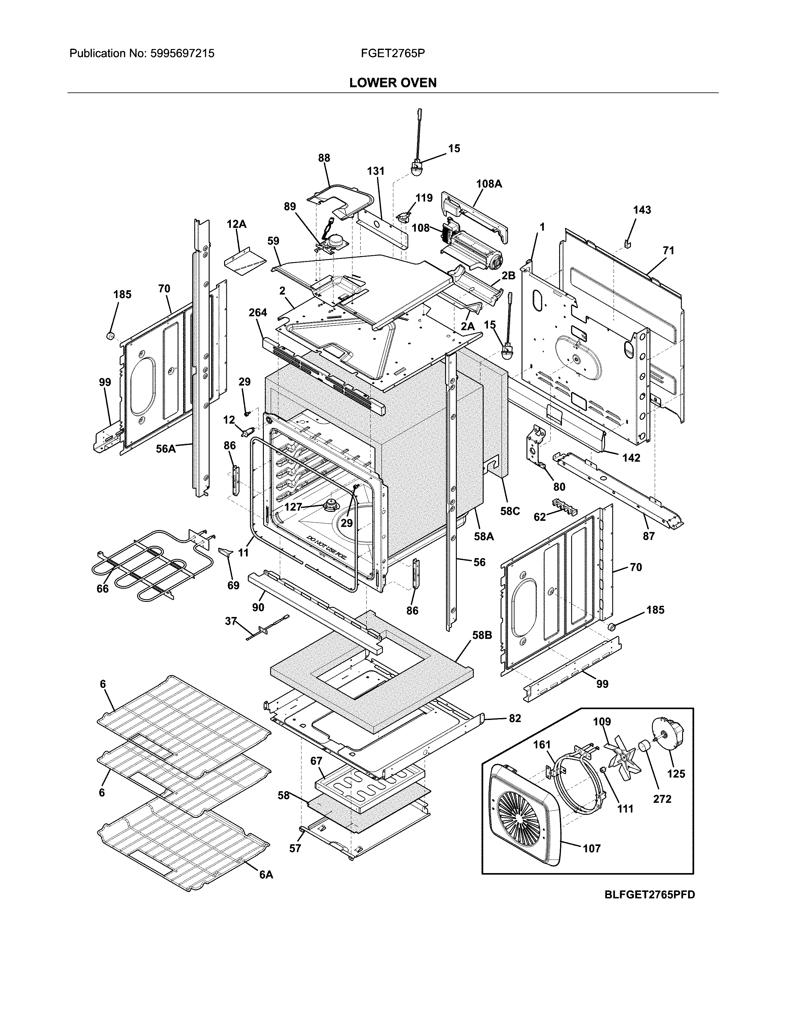 Frigidaire FGET2765PBE lower oven diagram