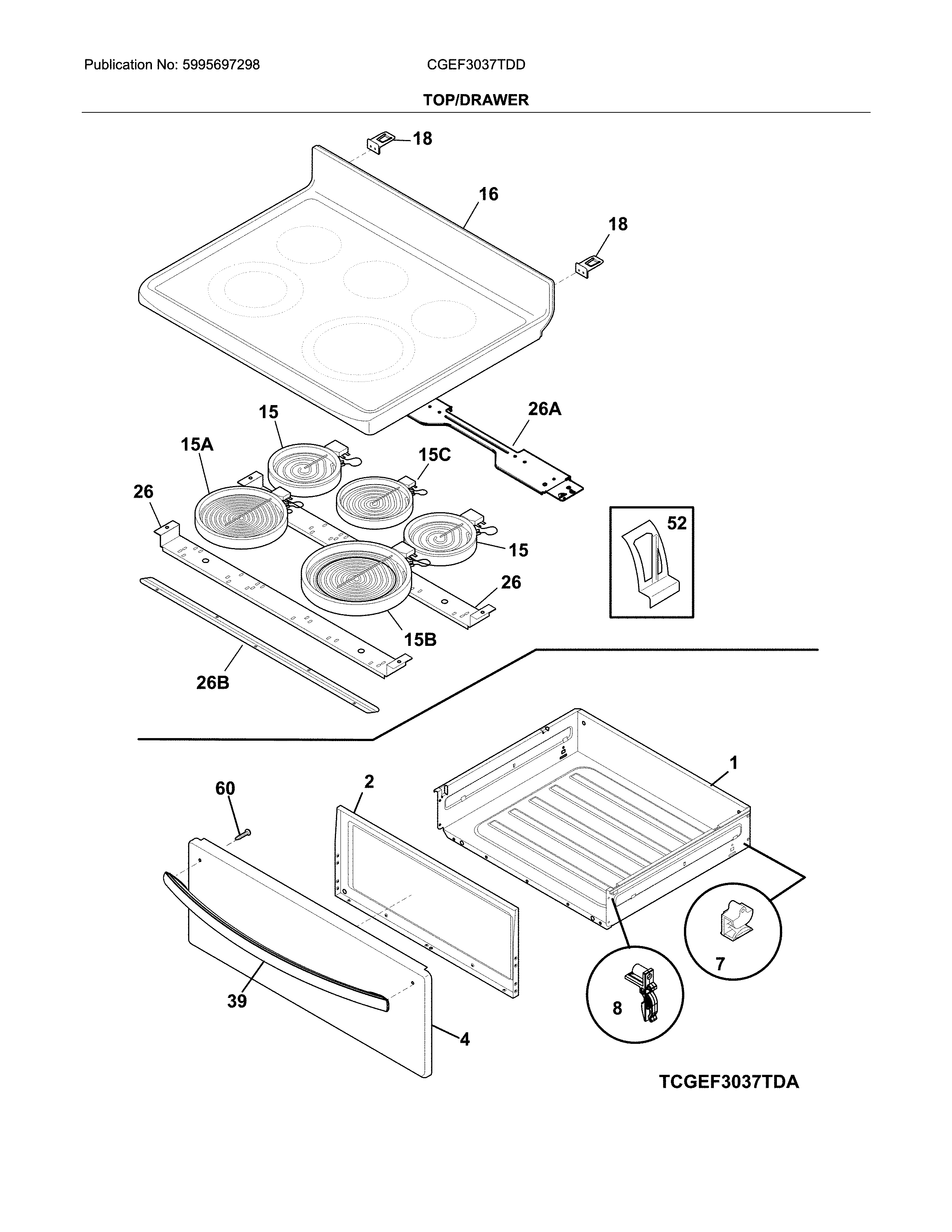Frigidaire CGEF3037TDD top/drawer diagram