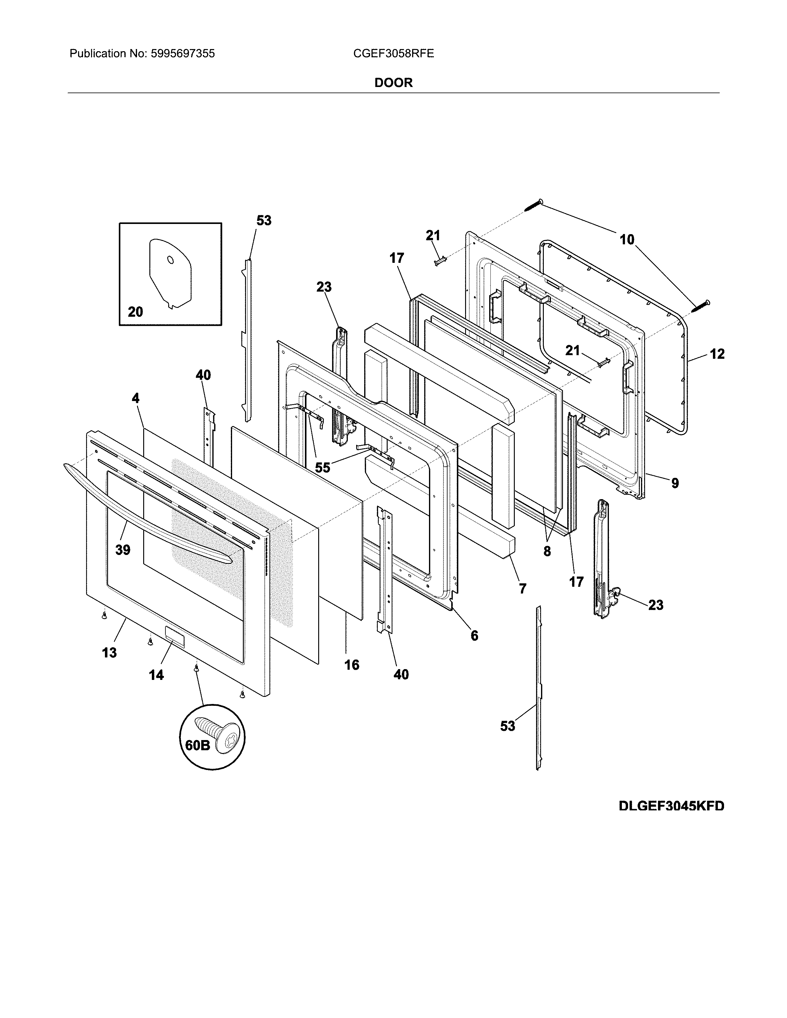 Frigidaire CGEF3058RFE door diagram
