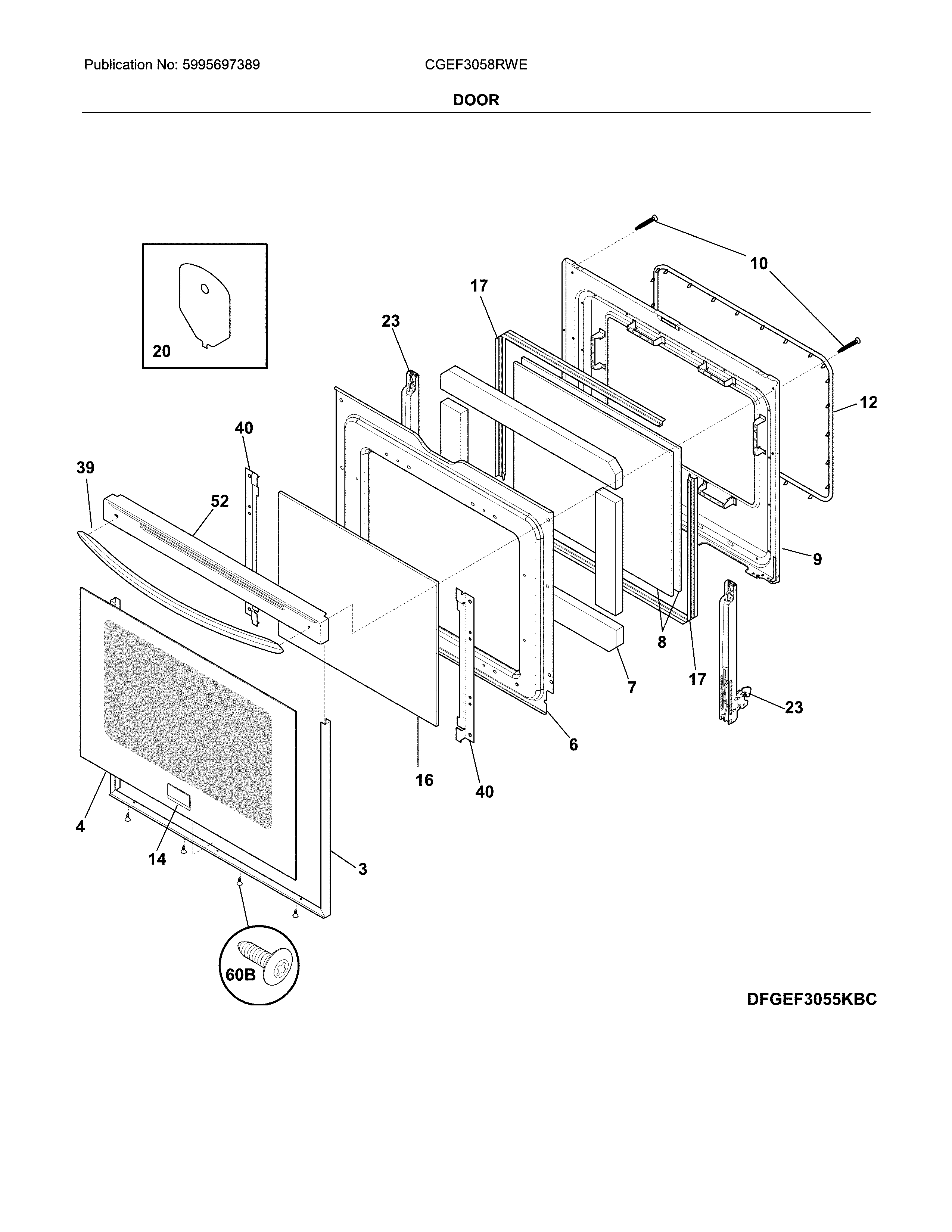 Frigidaire CGEF3058RWE door diagram