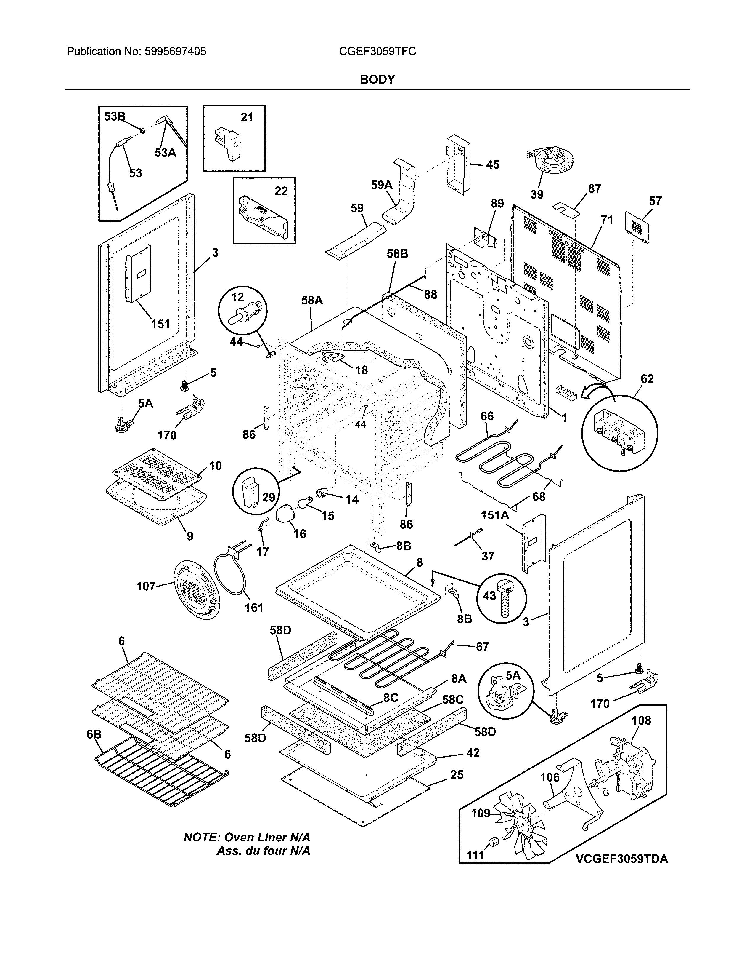 Frigidaire CGEF3059TFC body diagram