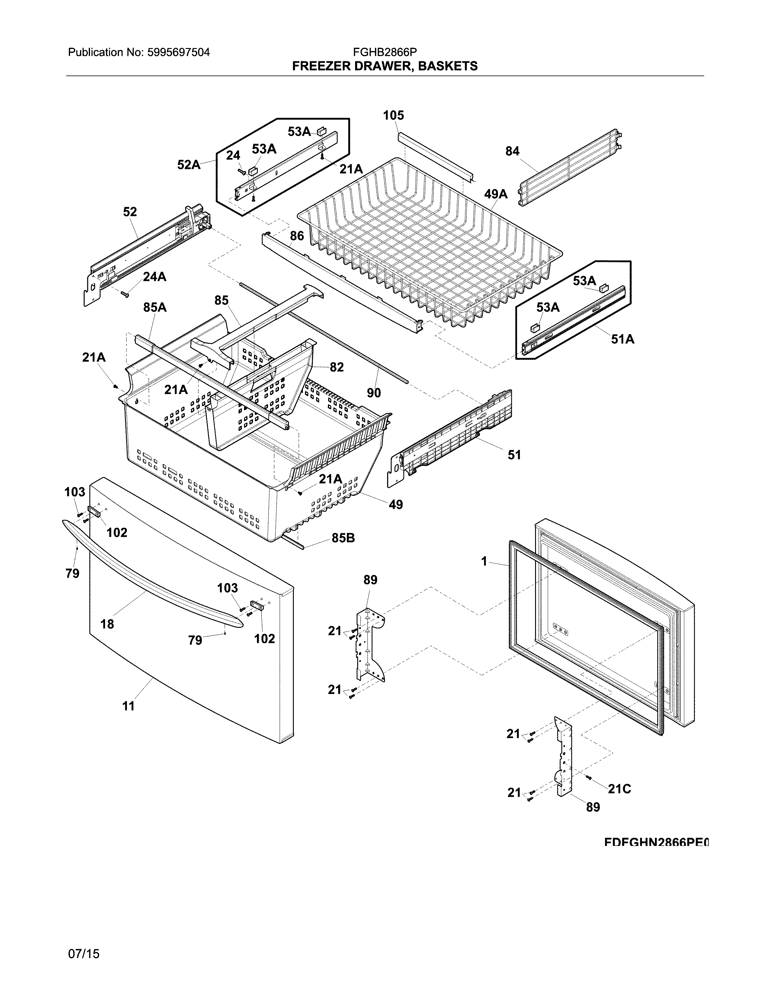 Frigidaire FGHB2866PP7A freezer drawer, baskets diagram