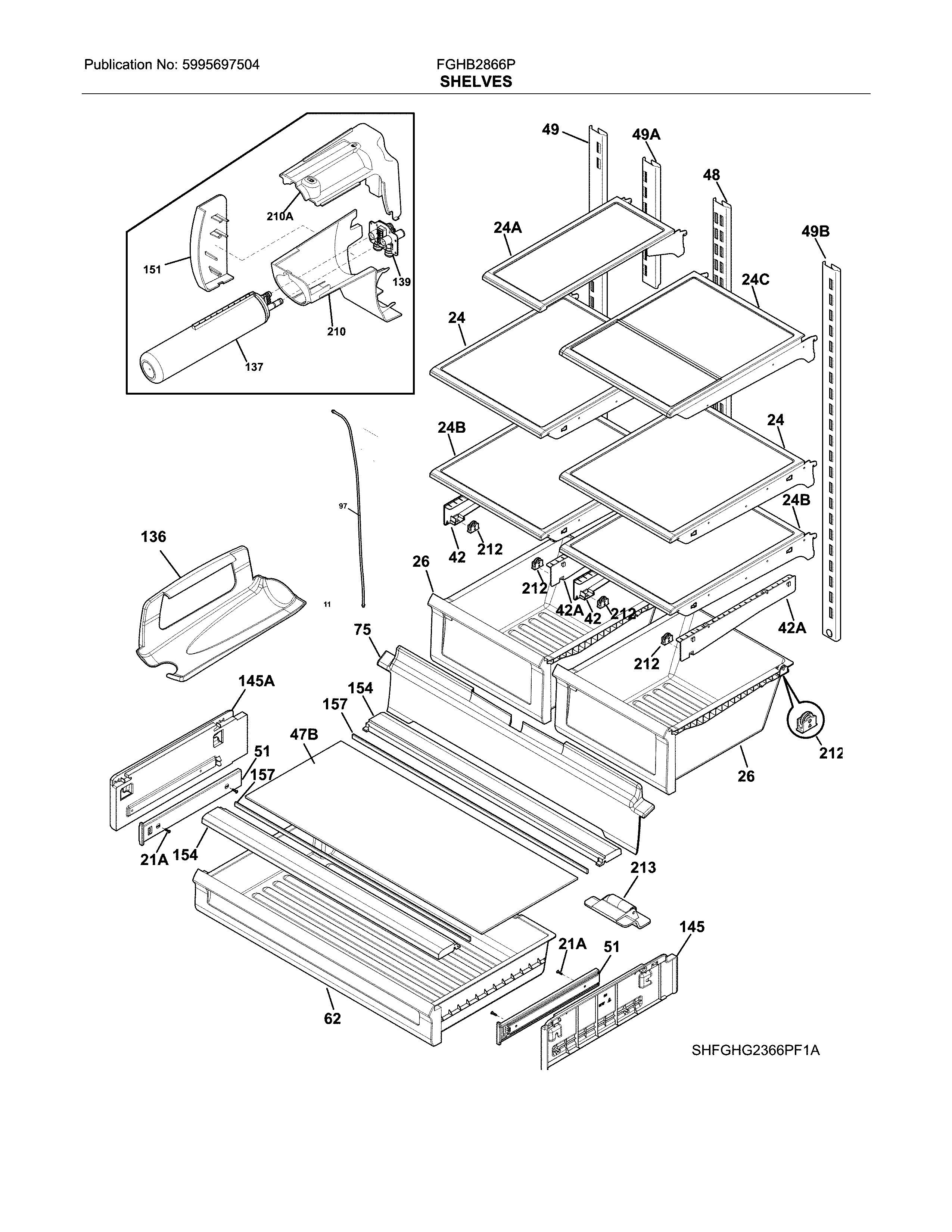 Frigidaire FGHB2866PP7A shelves diagram