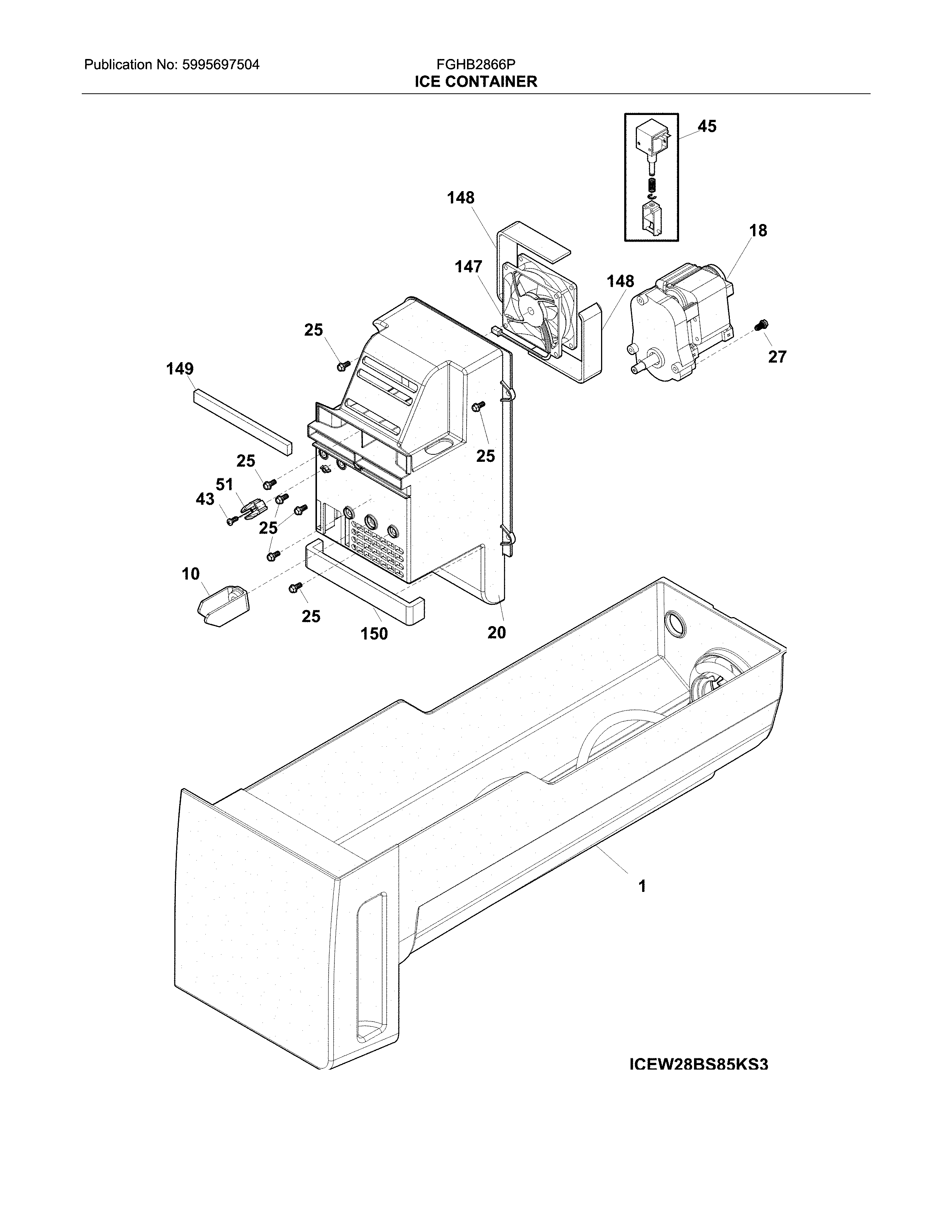 Frigidaire FGHB2866PP7A ice container diagram