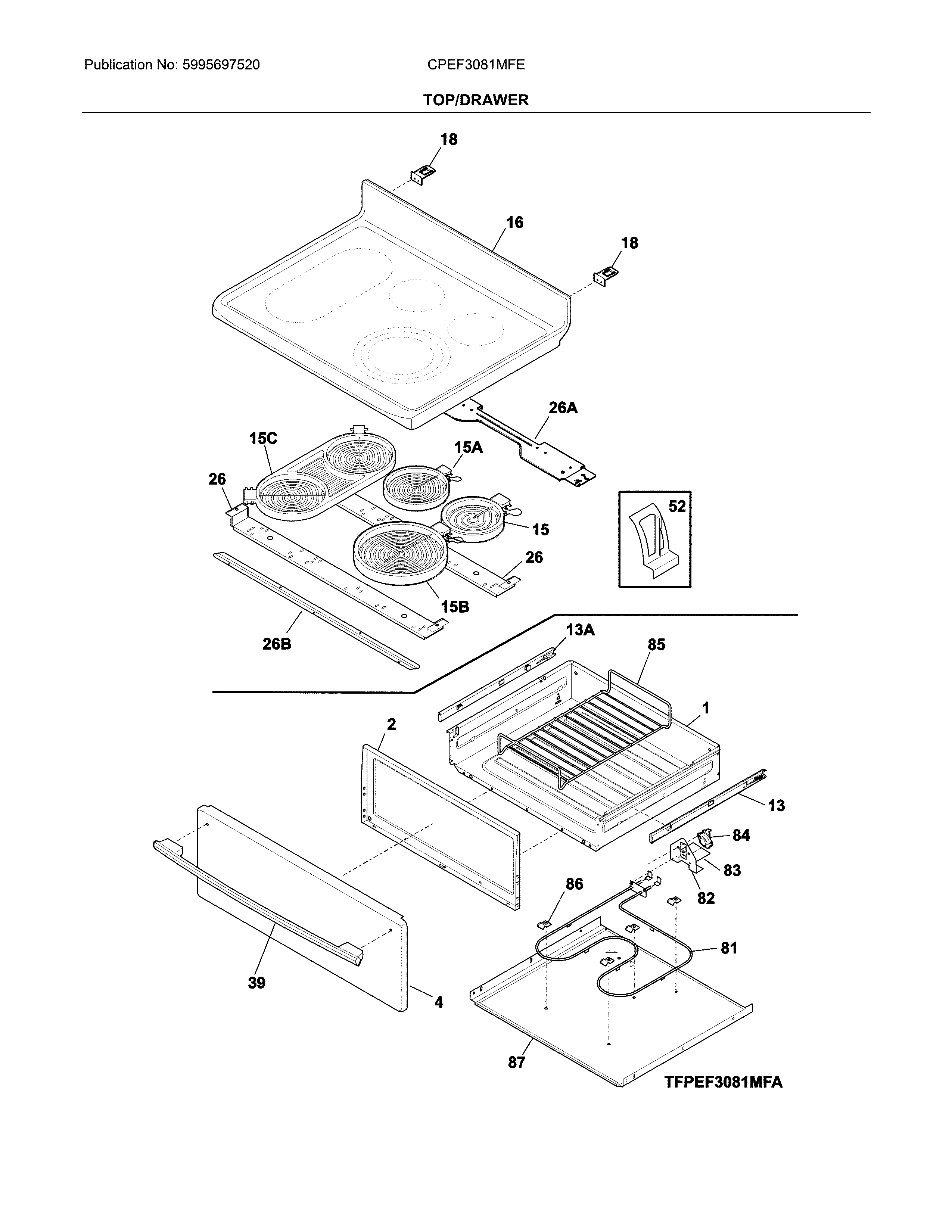 Frigidaire CPEF3081MFE top/drawer diagram
