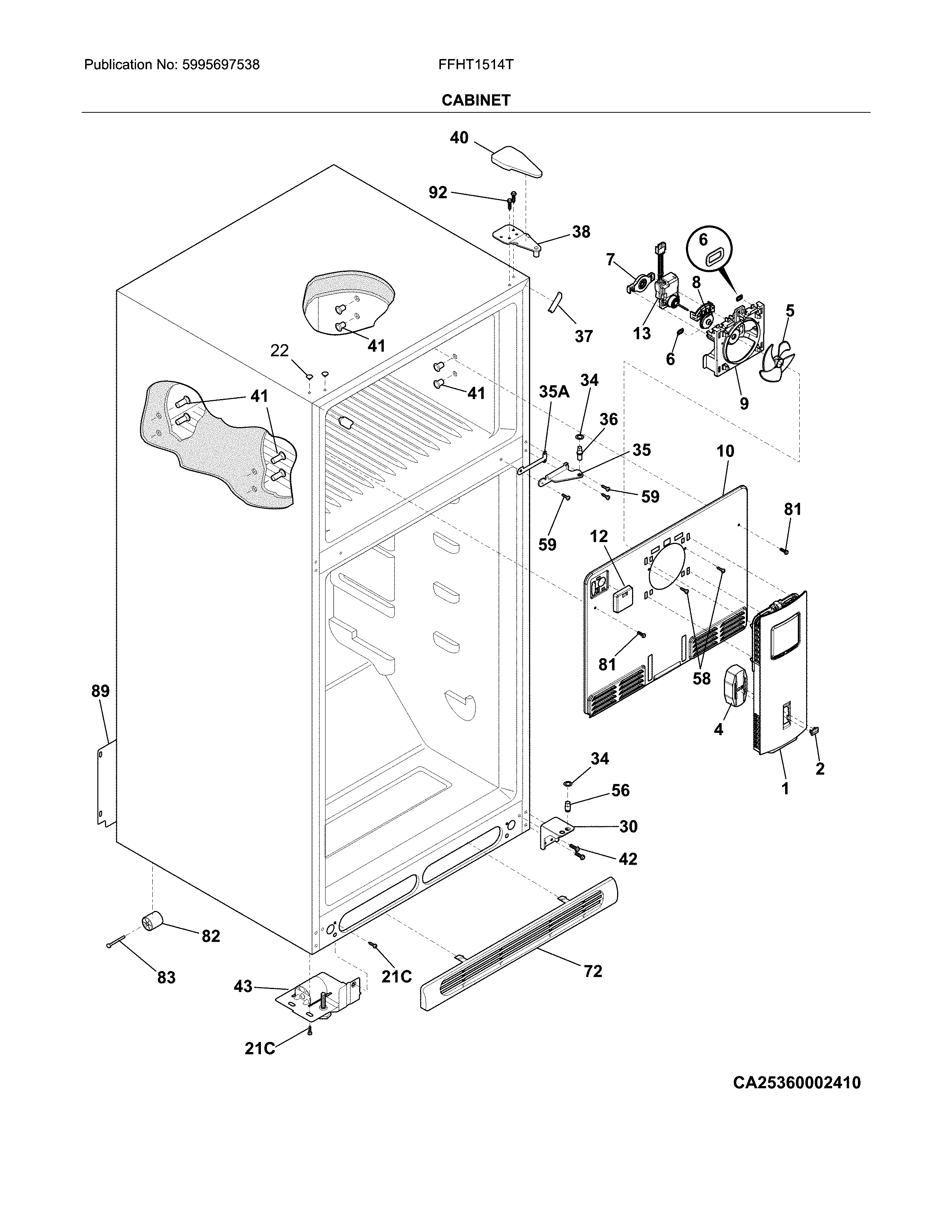 Frigidaire FFHT1514TW2 cabinet diagram