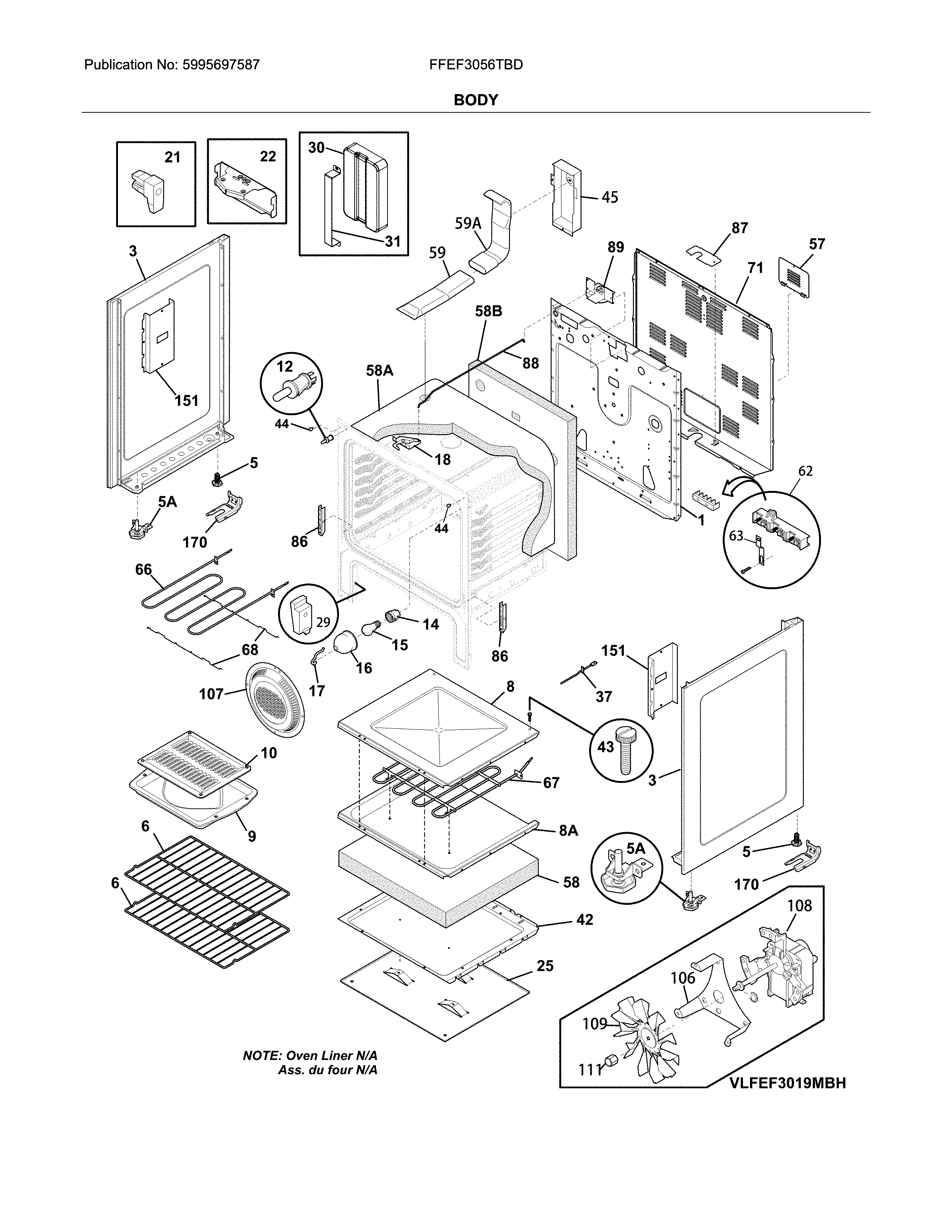 Frigidaire FFEF3056TBD body diagram