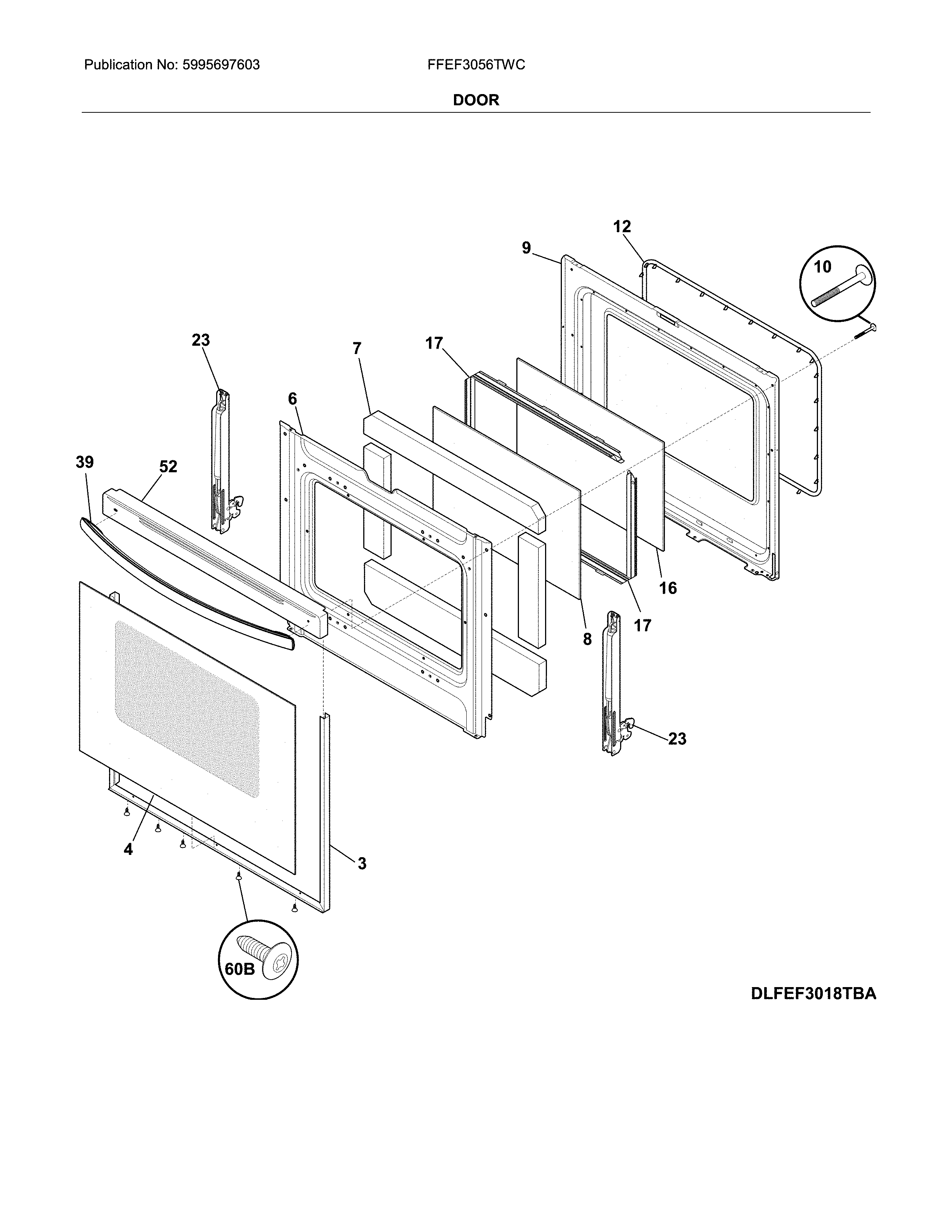 Frigidaire FFEF3056TWC door diagram