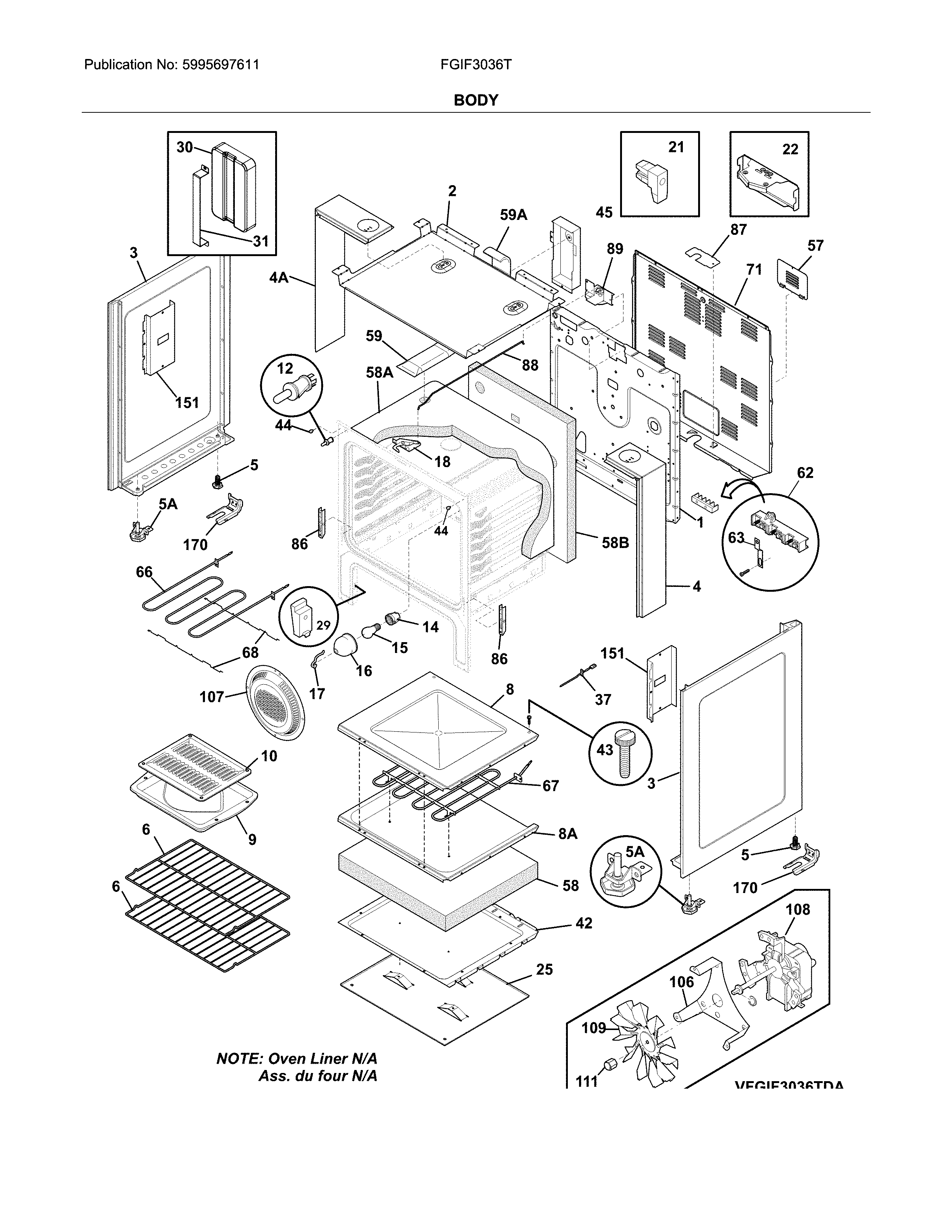 Frigidaire FGIF3036TDA body diagram