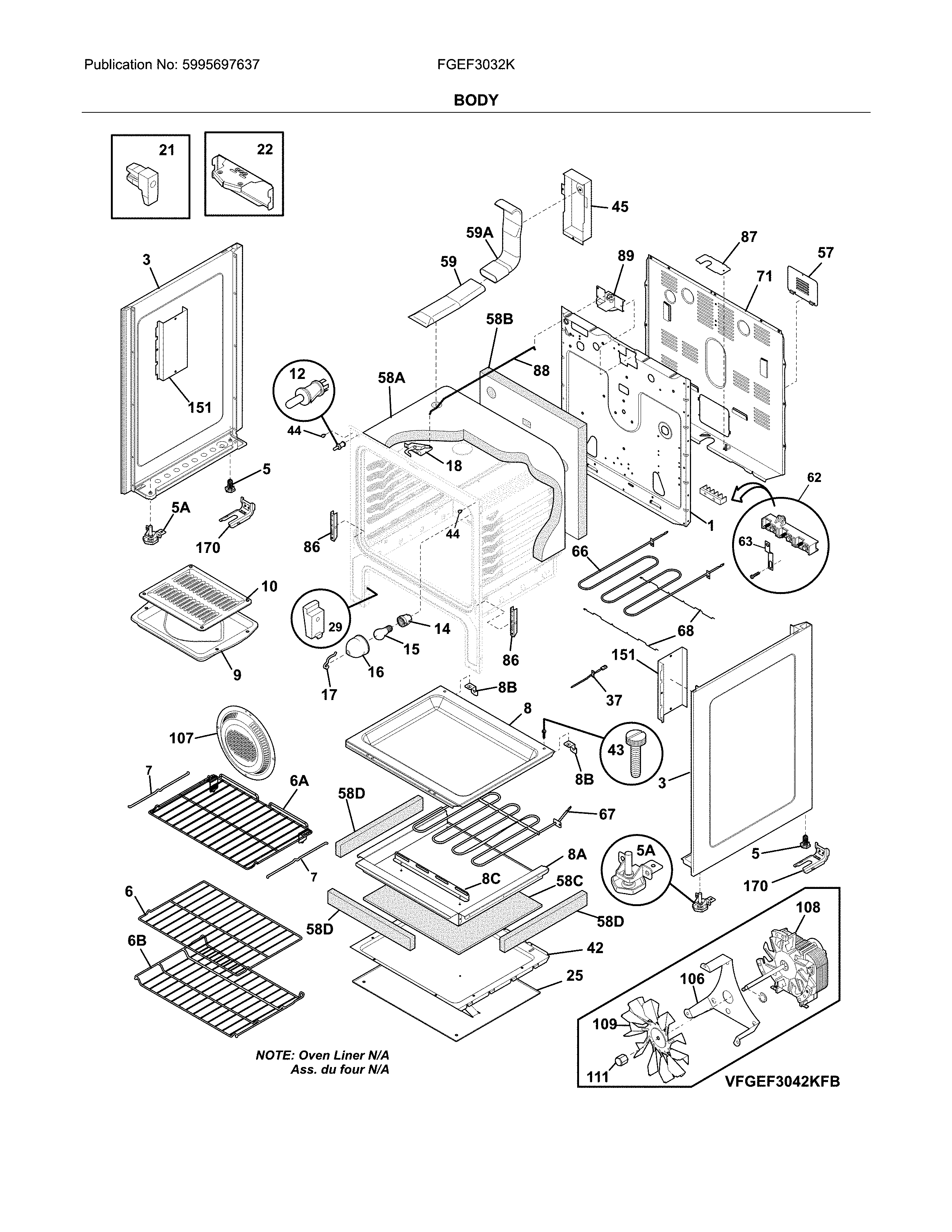 Frigidaire FGEF3032KWC body diagram