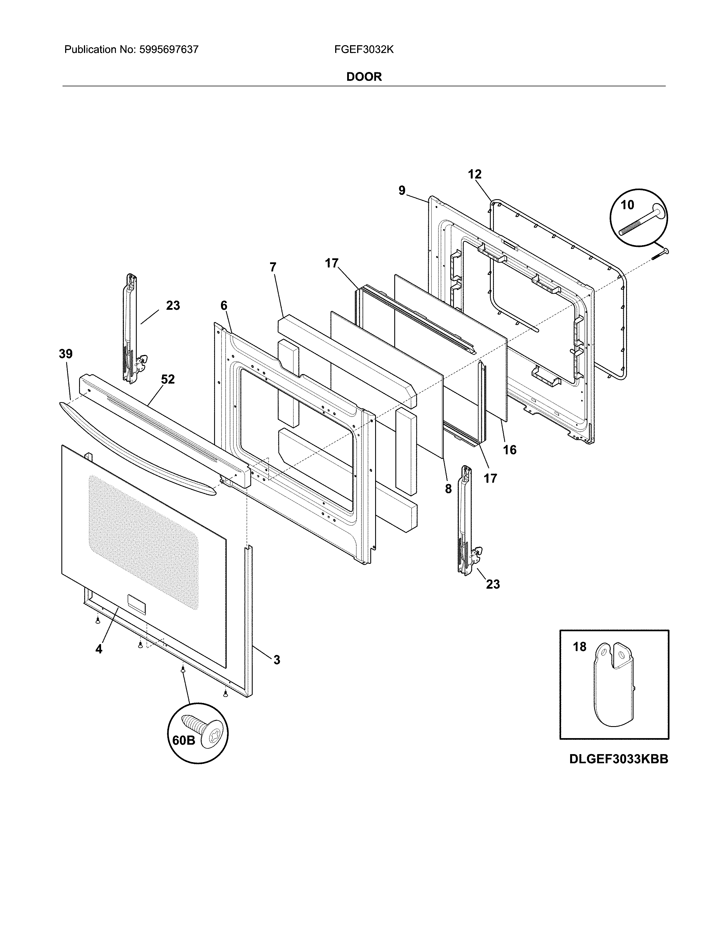 Frigidaire FGEF3032KWC door diagram