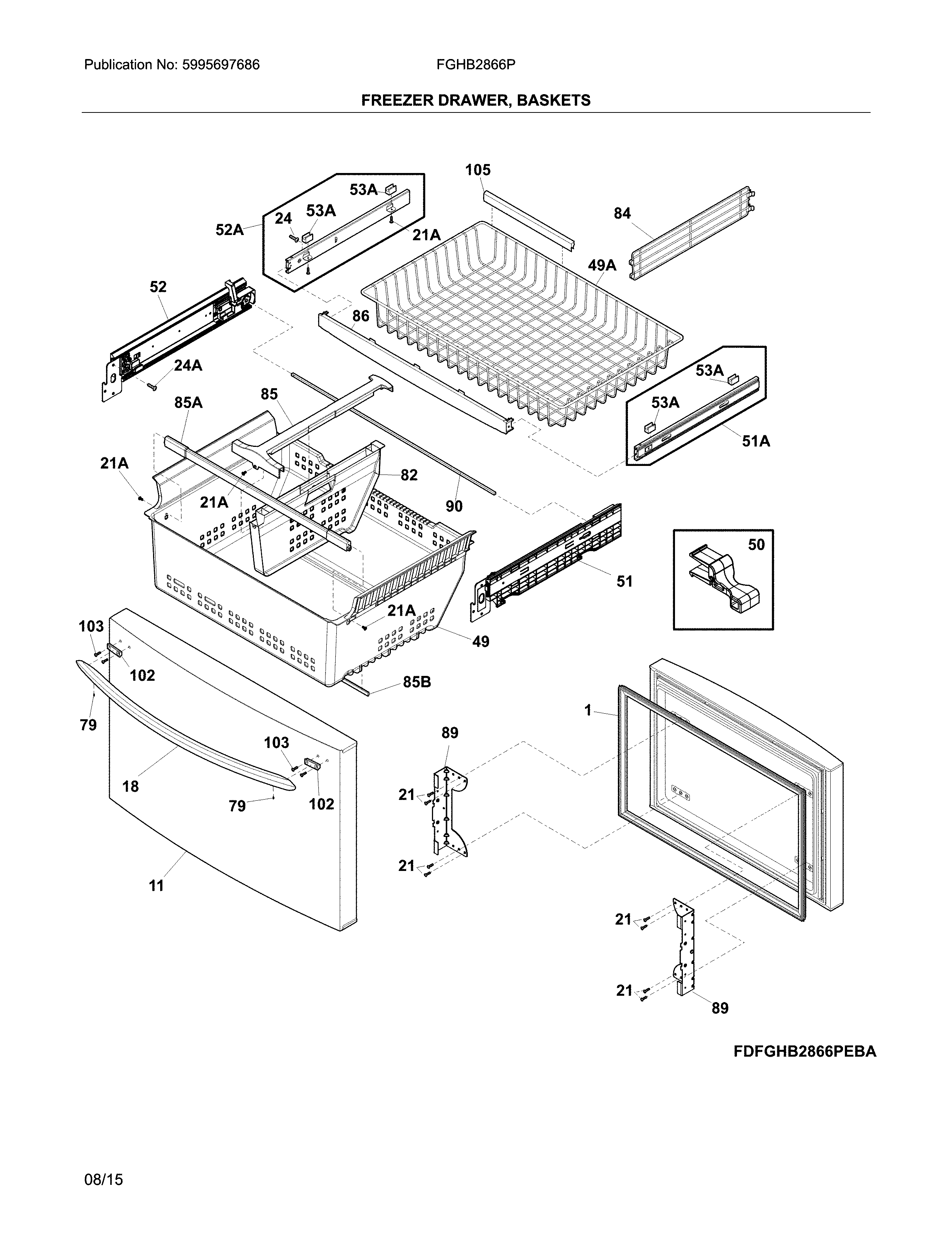Frigidaire FGHB2866PEBA freezer drawer, baskets diagram