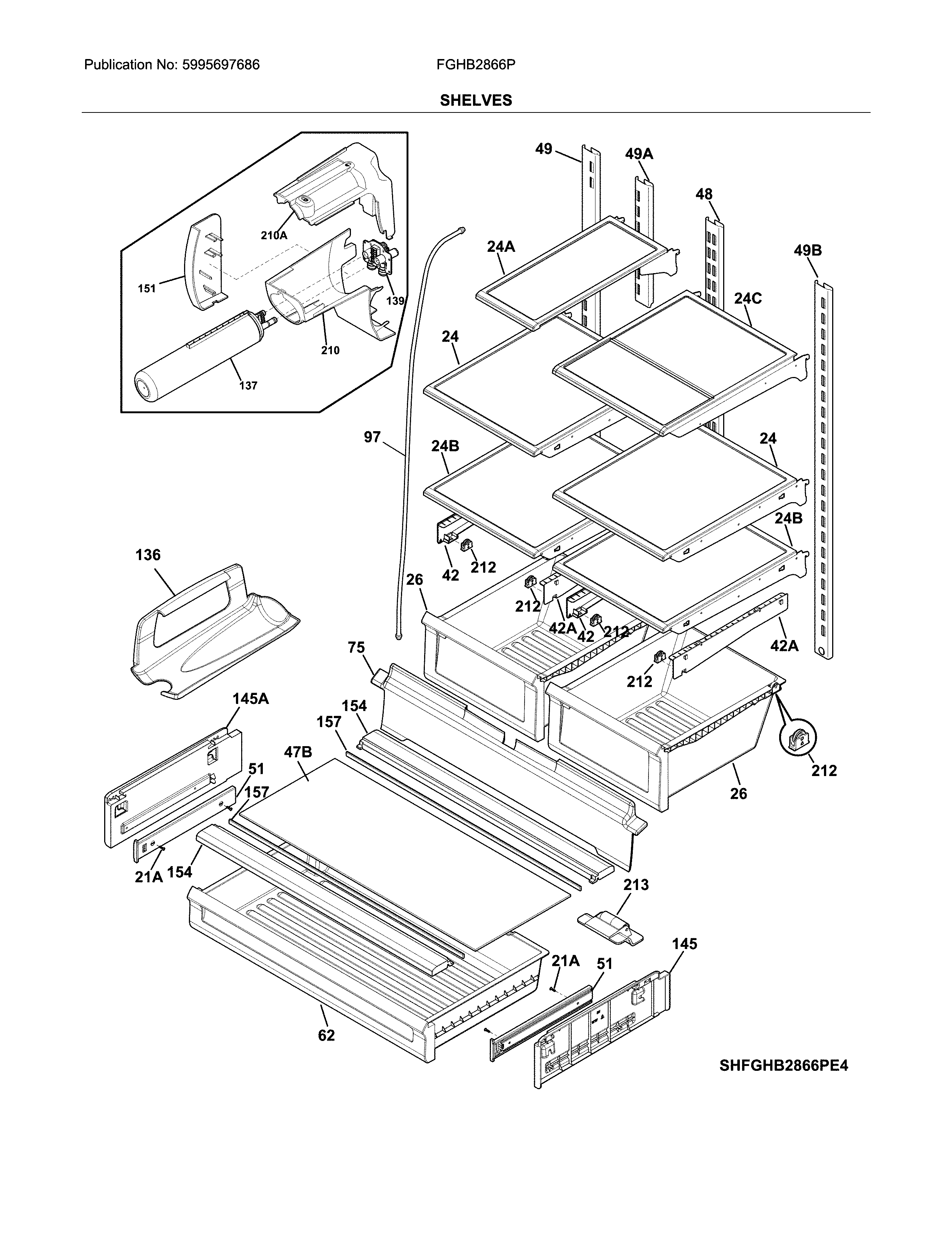 Frigidaire FGHB2866PEBA shelves diagram