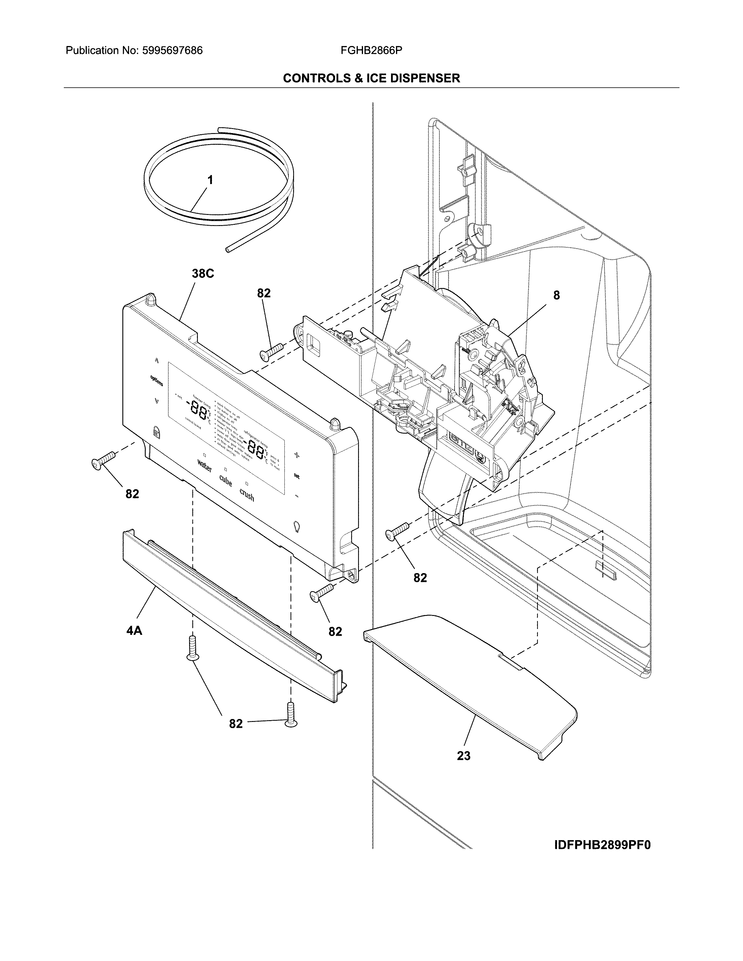 Frigidaire FGHB2866PEBA controls & ice dispenser diagram