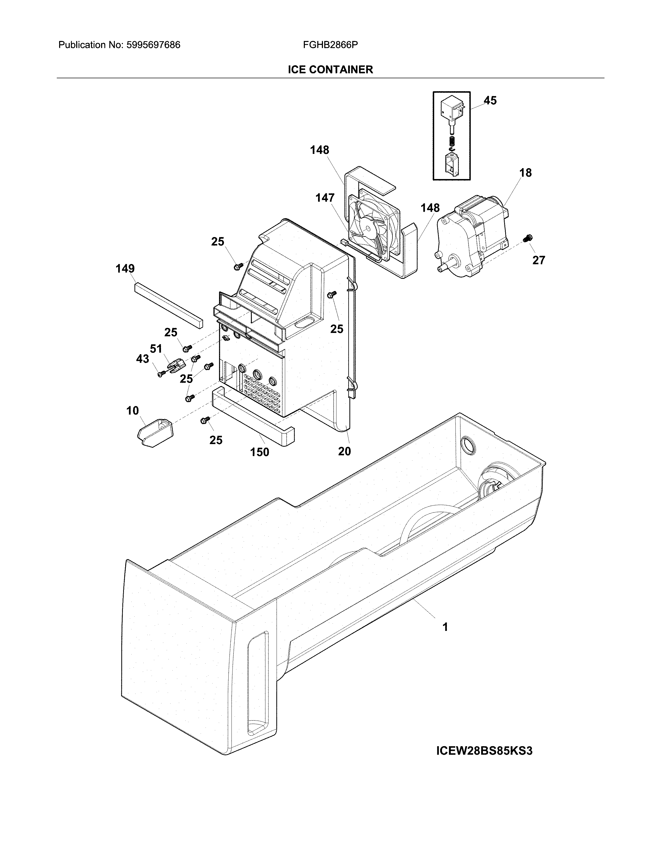 Frigidaire FGHB2866PEBA ice container diagram