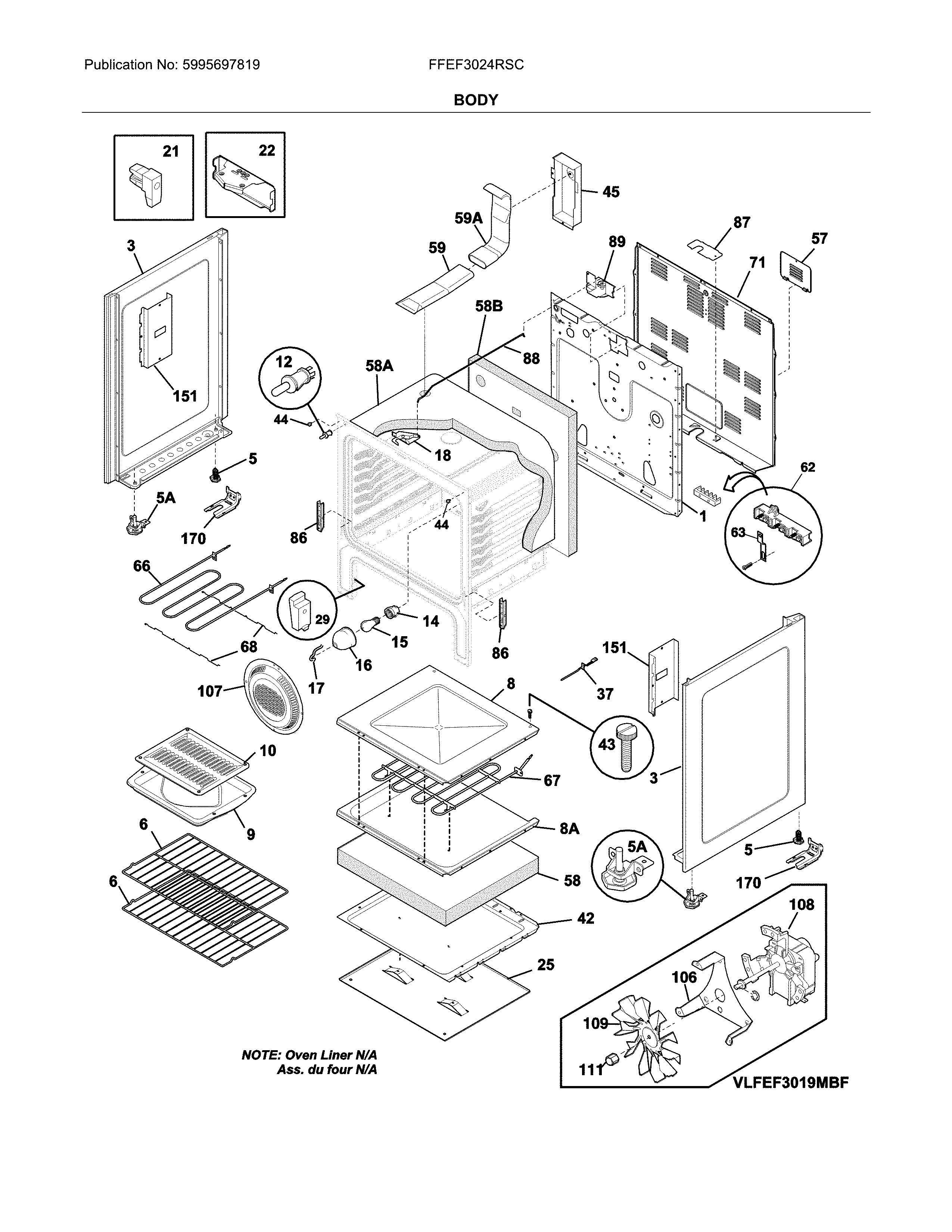 Frigidaire FFEF3024RSC body diagram