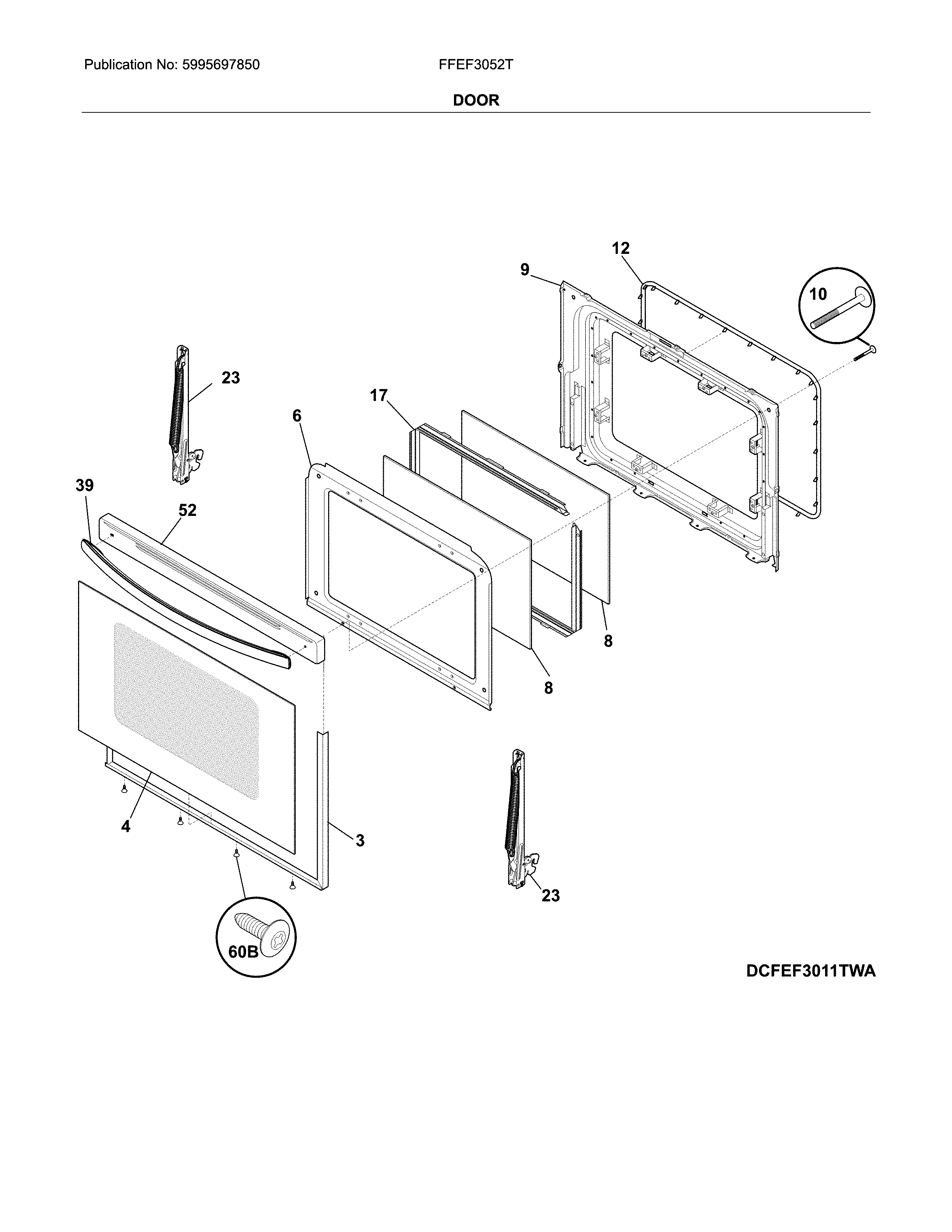 Frigidaire FFEF3052TBA door diagram