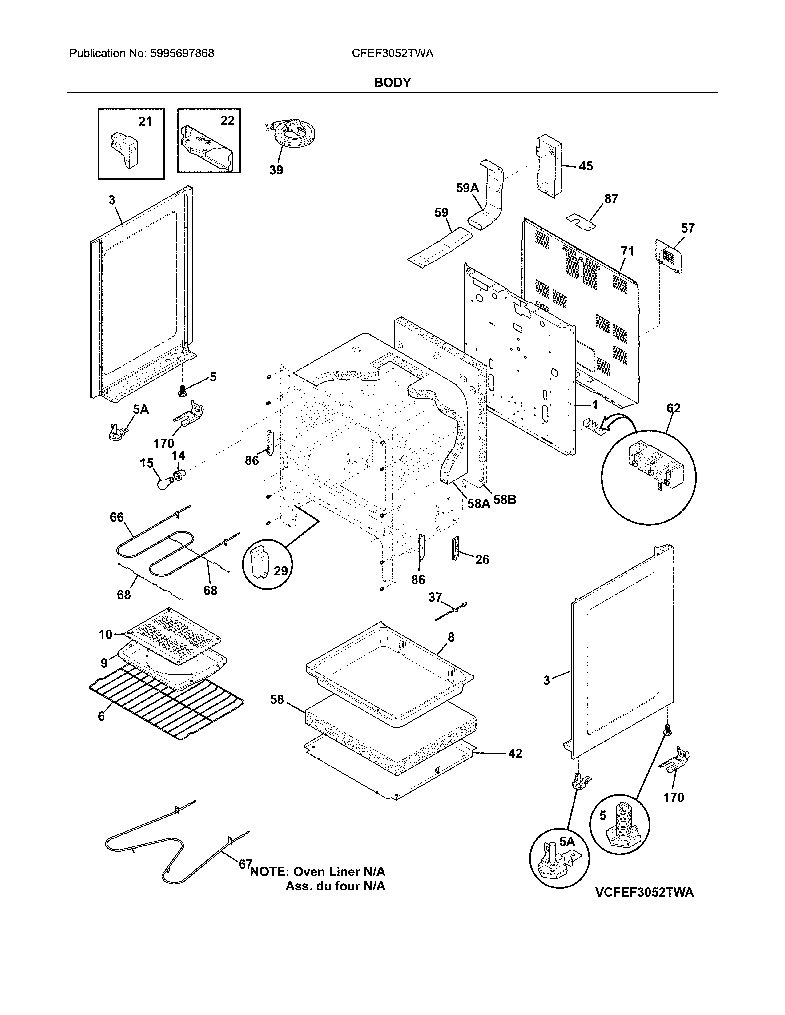 Frigidaire CFEF3052TWA body diagram