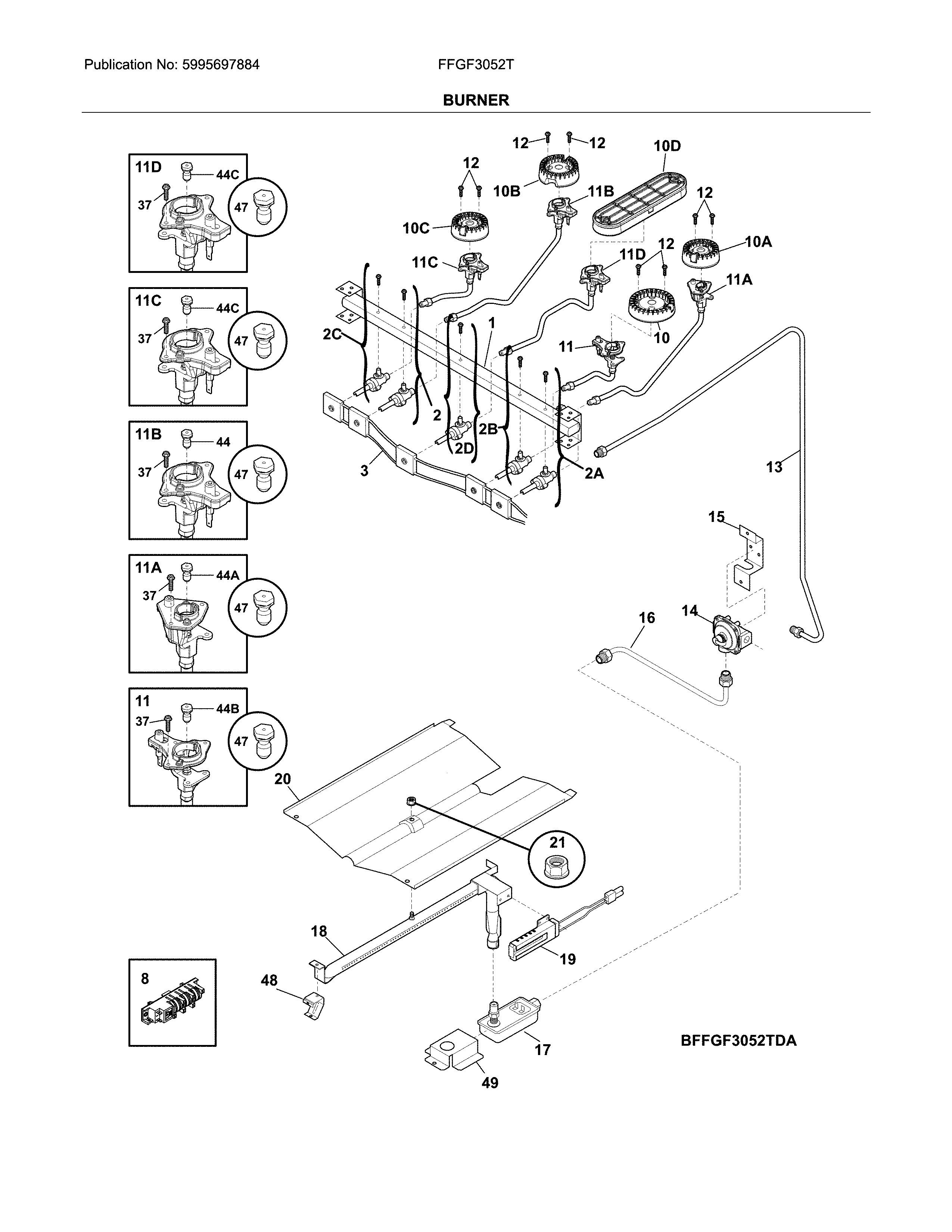 Frigidaire FFGF3052TBA burner diagram