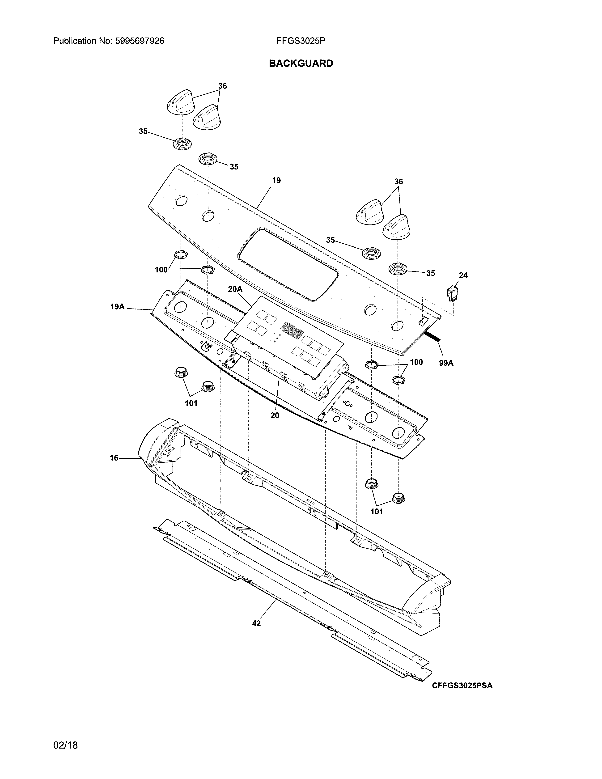 Frigidaire FFGS3025PBK backguard diagram