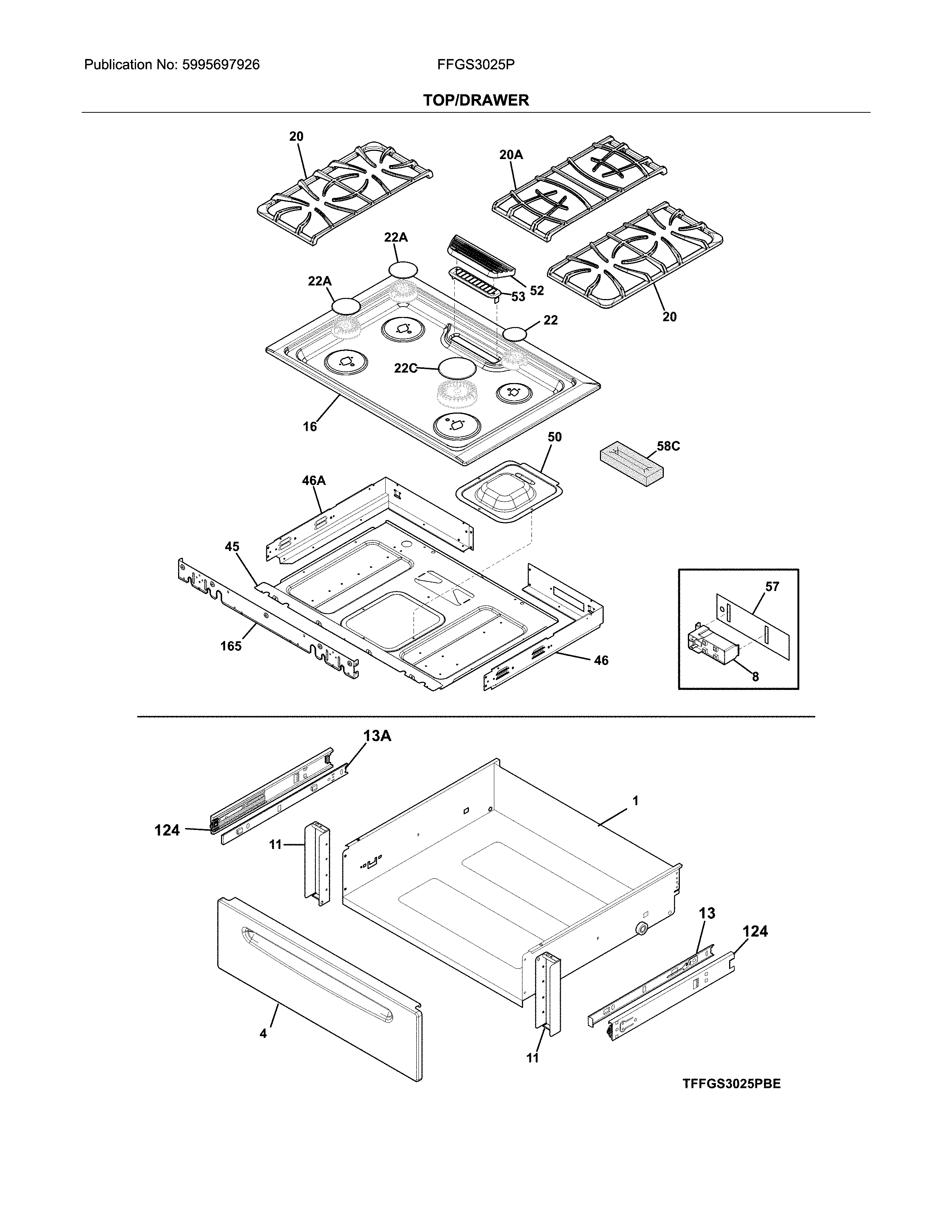 Frigidaire FFGS3025PBK top/drawer diagram